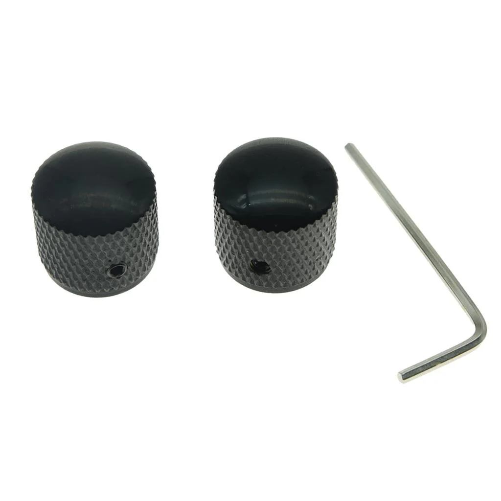KAISH 2X Import Style Black 20mm Bass Knobs with Set Screw P Bass Knob Dome Knobs for Precision P Bass