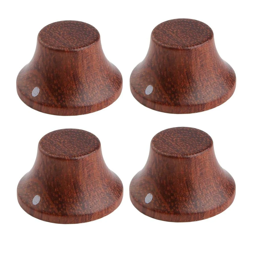 KAISH 4-Pack Wood Knobs LP/Strat Style Bell Knobs Guitar Bass Top Hat Wood Knob with Indicator Dot Bubinga Wood Pack of 4