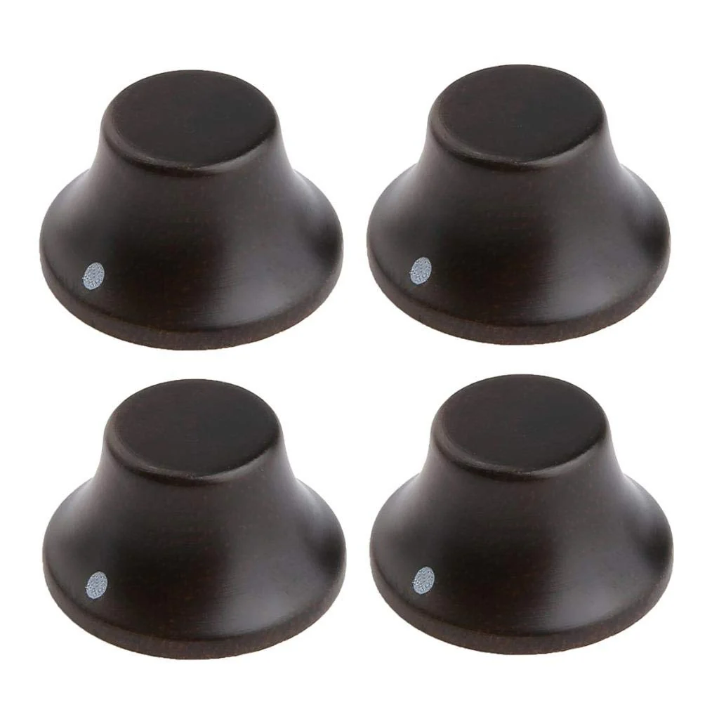 KAISH 4-Pack Wood Knobs LP/Strat Style Bell Knobs Guitar Bass Top Hat Wood Knob with Indicator Dot Rose Wood Pack of 4