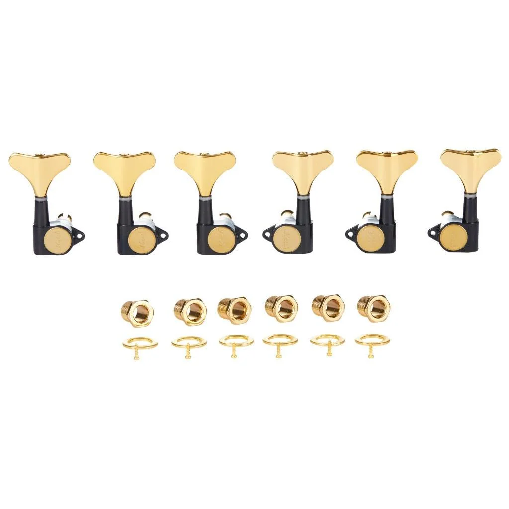 KAISH 6 String 3R3L 18:1 Sealed Bass Tuners Bass Guitar Tuning Keys Tuning Machine Heads for Ibanez/Yamaha Style Acoustic/Electric Bass Black with Gold