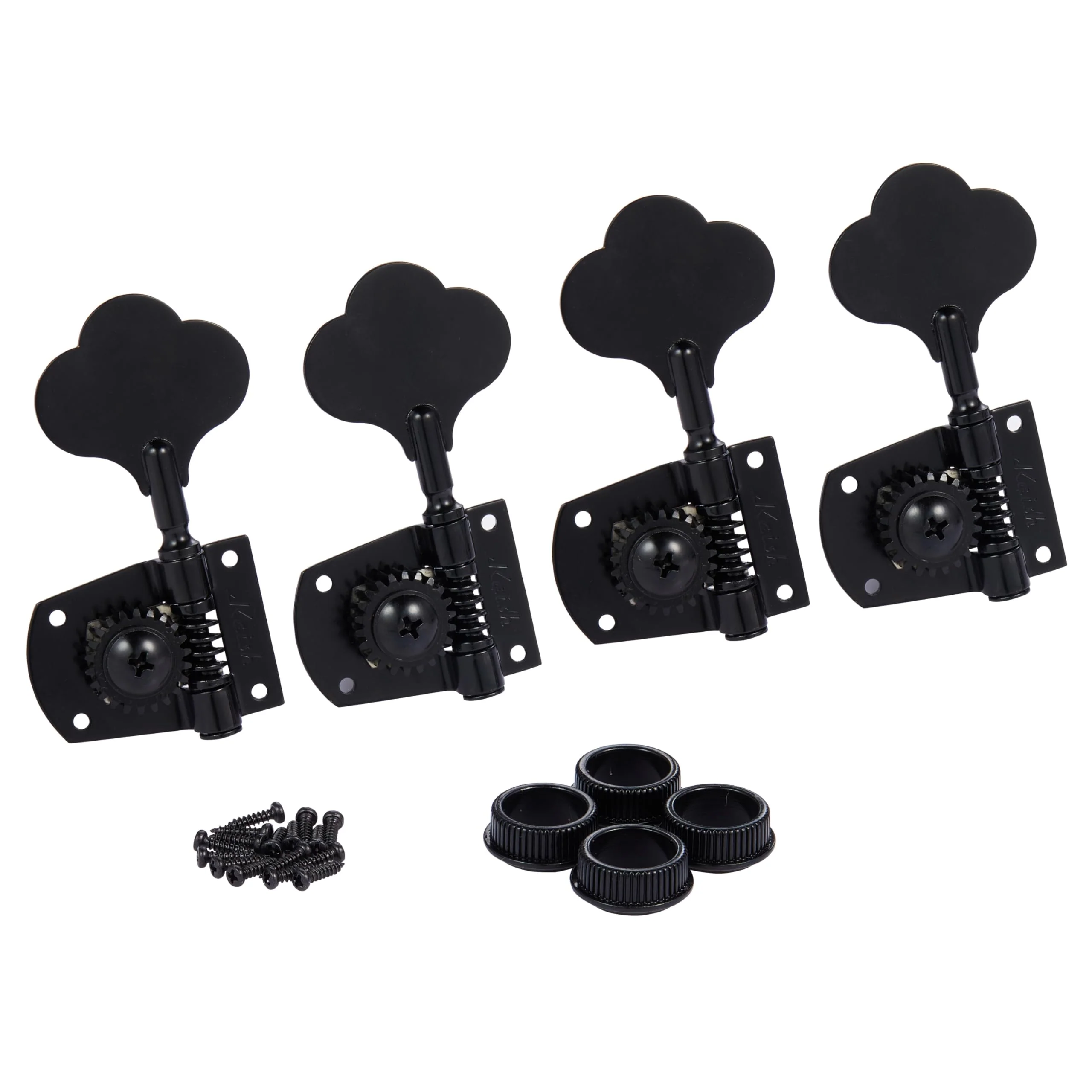 KAISH Black Lefty Cloverleaf Bass Tuners Bass Tuning Machines Bass Tuning Keys for Standard/Highway One Series Jazz J Bass/Precision P Bass Left Handed 4L