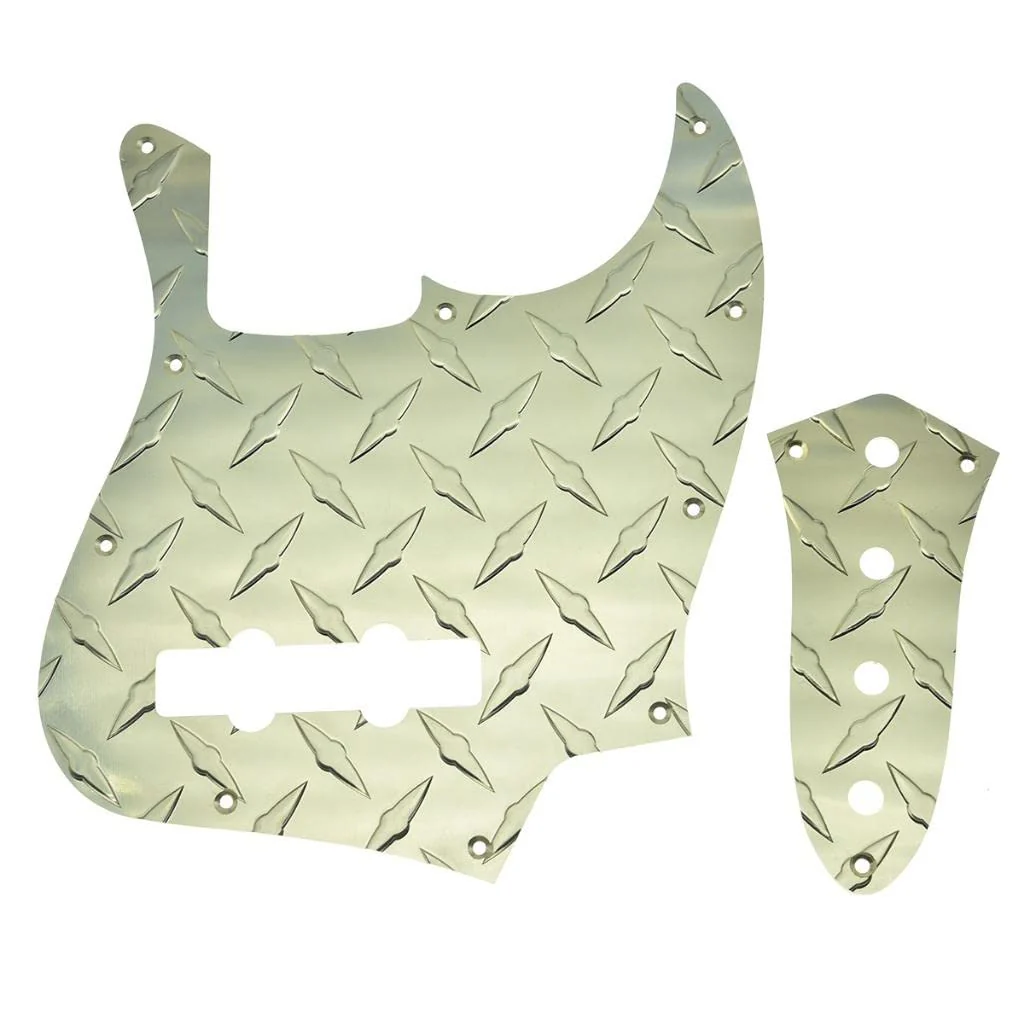 KAISH Diamond Plate 4 String Jazz J Bass Pickguard with Metal Aluminum JB Control Plate and Screws for American/Mexican FD Jazz Bass Gold Pickguard and Control Plate Gold-3