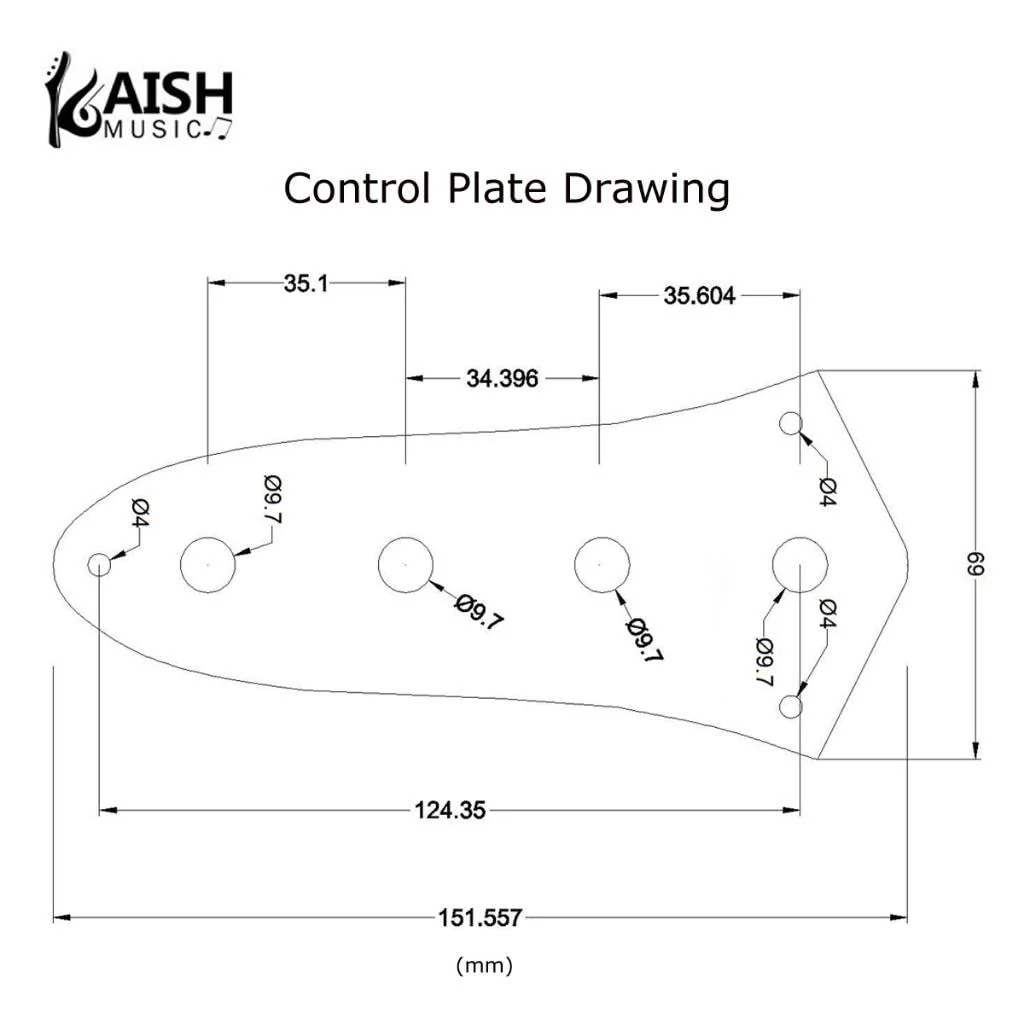 KAISH USA Specs Metal J Bass Control Plate Aluminum Anodized Jazz Bass JB Control Plate with 3/8" CTS Pot Holes for American/Mexican Jazz Bass Black Black-3 - Image 2