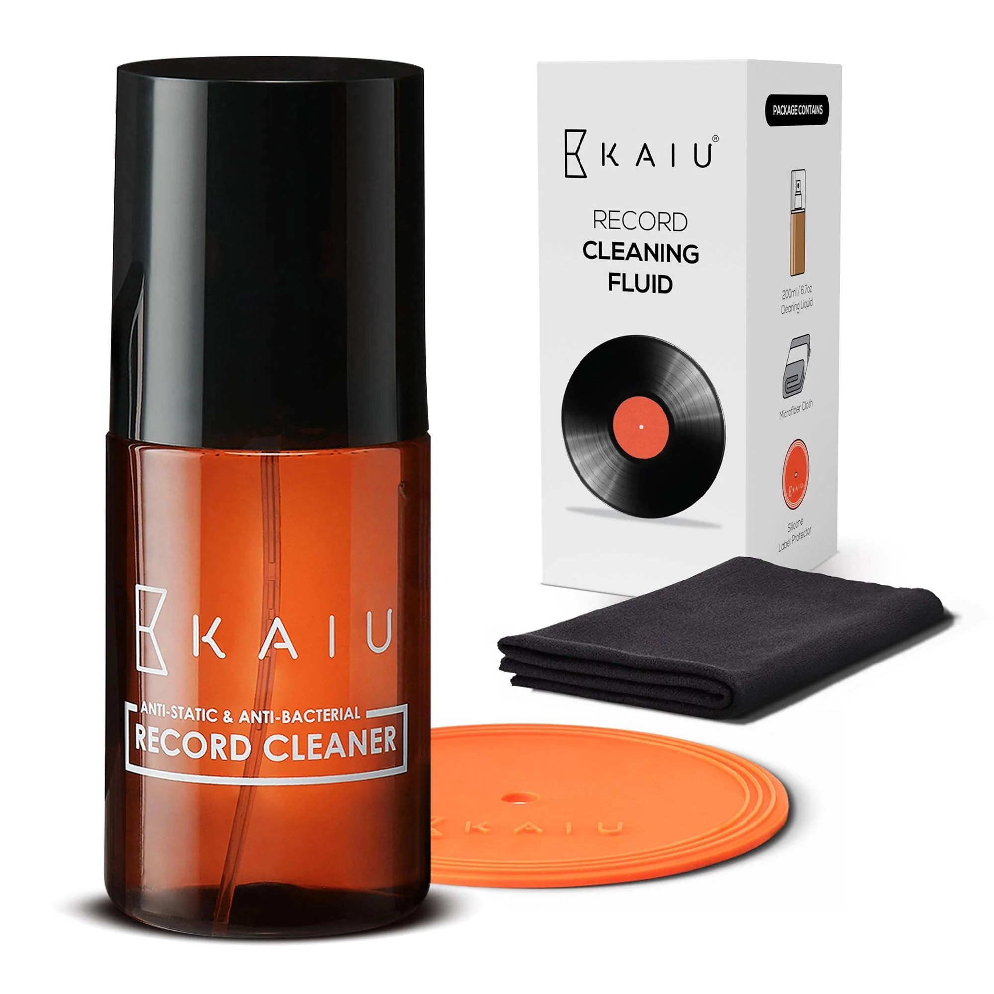KAIU Vinyl Record Cleaning Kit- Anti Static Record Cleaning Washer Fluid with Silicone Label Protector & Microfiber Cloth - Vinyl Album Cleaner Spray - Remove Dust & Dirt - 3-in-1 Supplies Kit