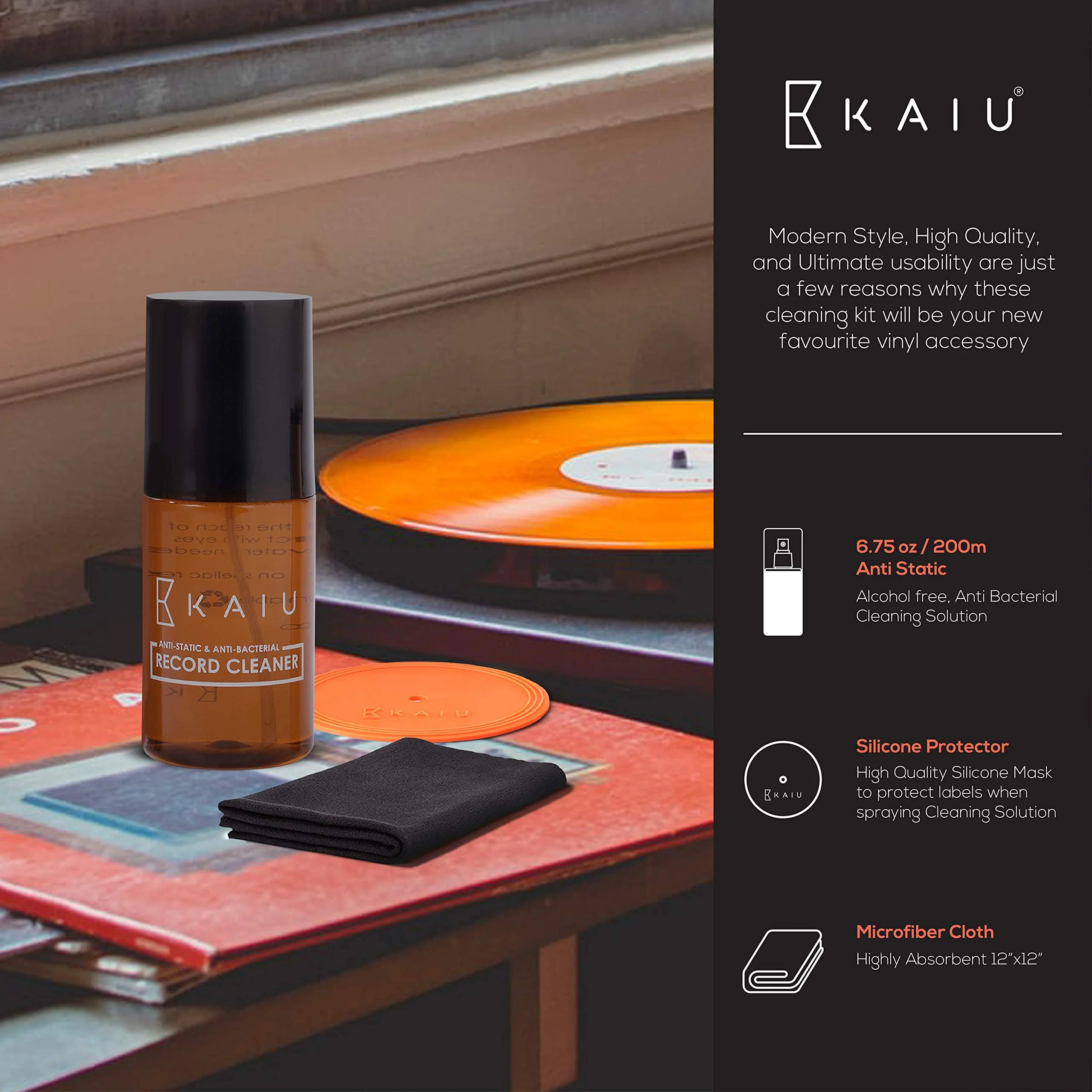 KAIU Vinyl Record Cleaning Kit- Anti Static Record Cleaning Washer Fluid with Silicone Label Protector & Microfiber Cloth - Vinyl Album Cleaner Spray - Remove Dust & Dirt - 3-in-1 Supplies Kit - Image 5