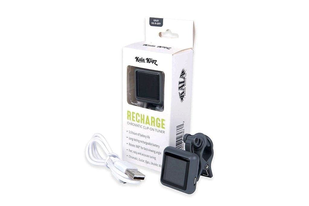 Kala Klipz Rechargeable Chromatic Clip-On Tuner for Guitar/Bass/Violin/Ukulele, Grey Gray
