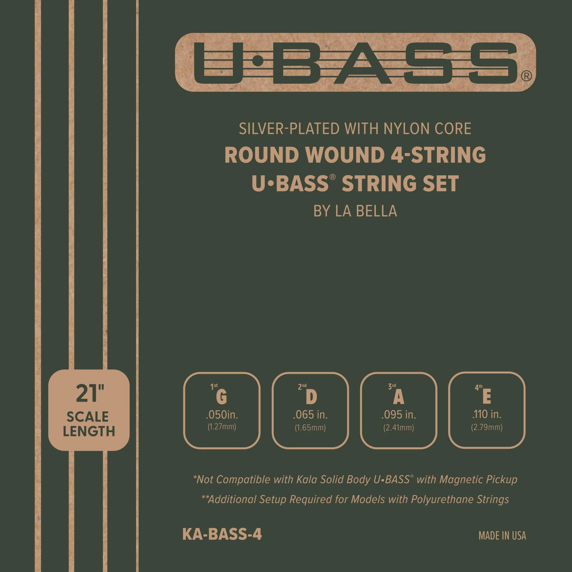 Kala Metal Round Wound U•BASS® Strings 4 String