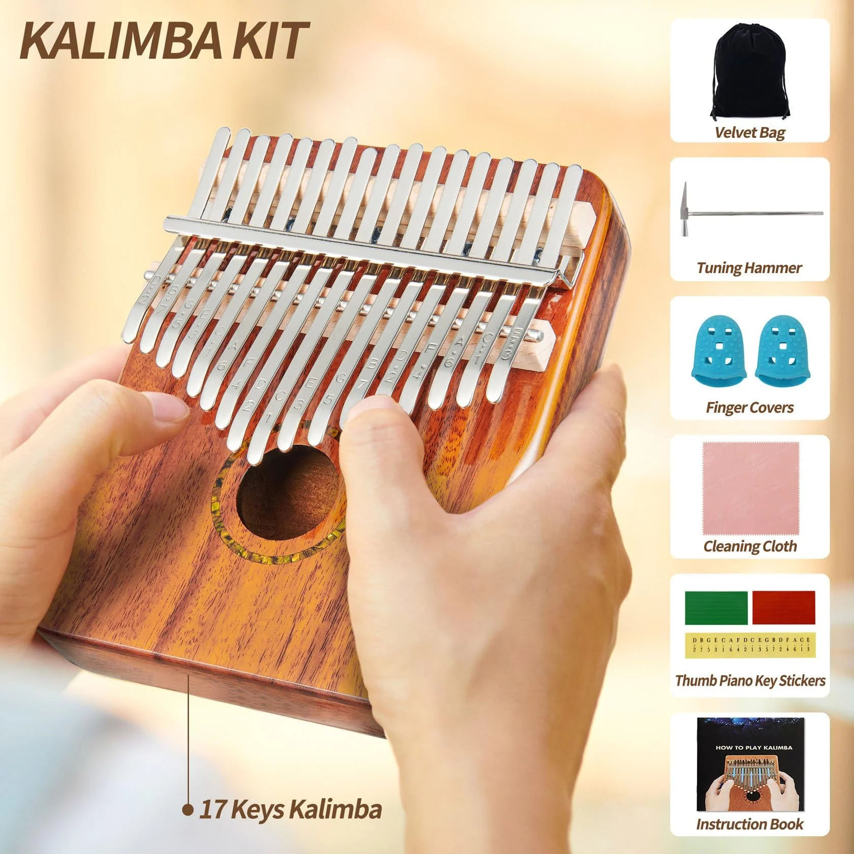 Kalimba Thumb Piano 17 Key Finger Piano (Kalimba-Orange) Kalimba-Orange - Image 2