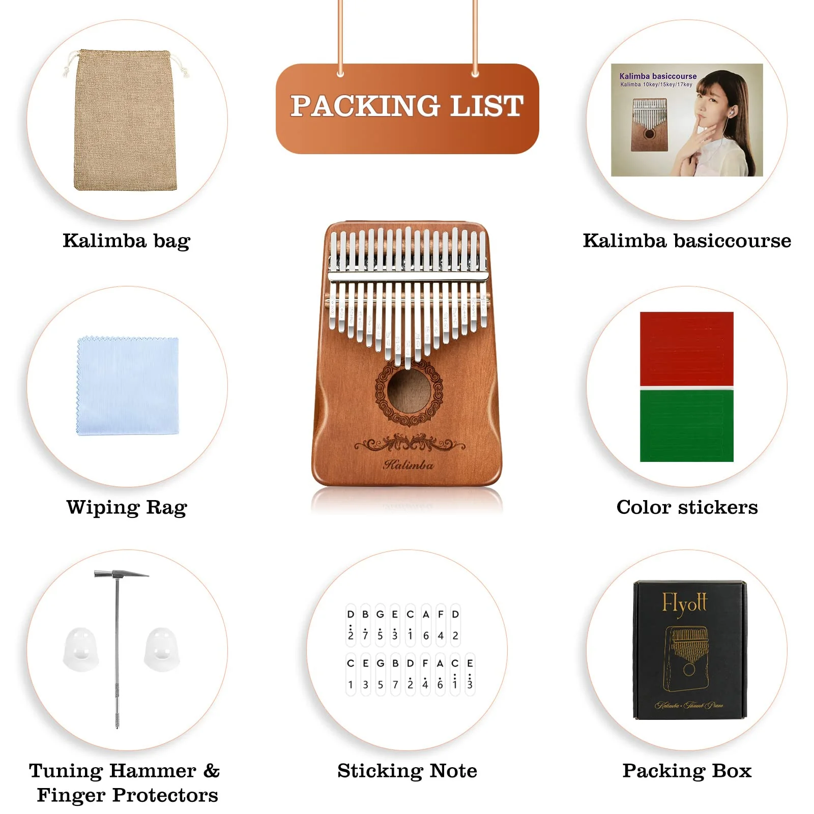 Kalimba Thumb Piano 17 Keys, Finger Piano Musical Instruments, Mbira Music Kids Gifts Adult Beginners Hand Pianos Brown - Image 2