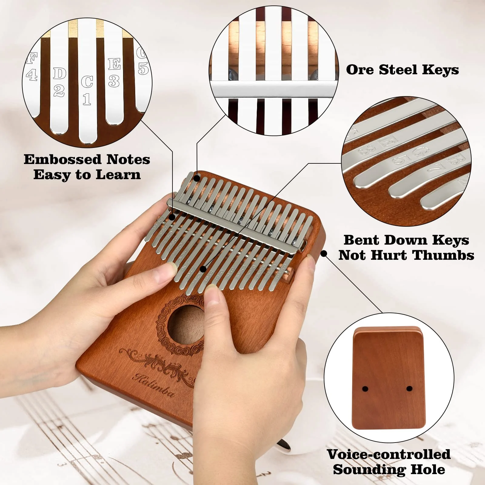 Kalimba Thumb Piano 17 Keys, Finger Piano Musical Instruments, Mbira Music Kids Gifts Adult Beginners Hand Pianos Brown - Image 4