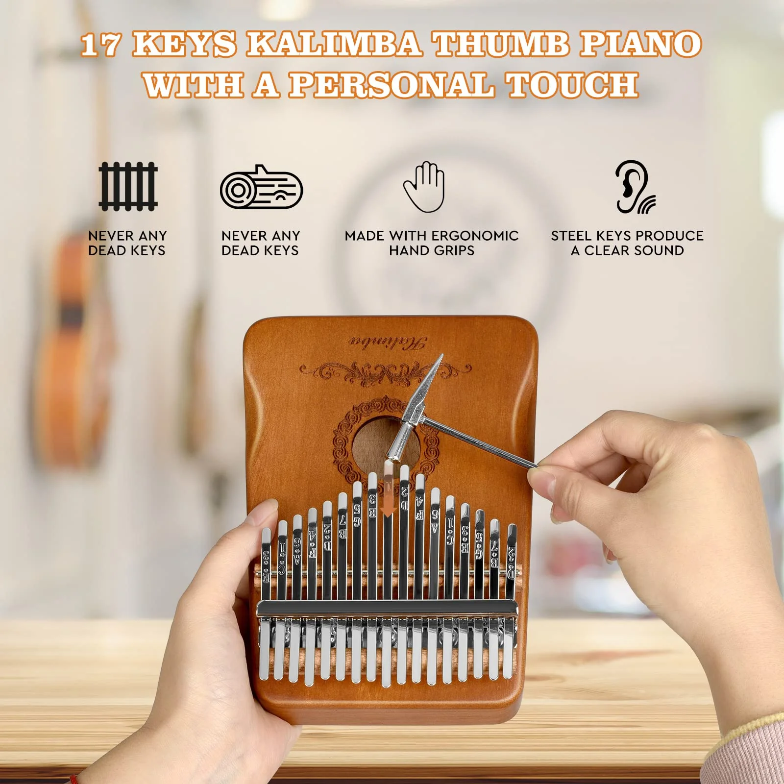 Kalimba Thumb Piano 17 Keys, Finger Piano Musical Instruments, Mbira Music Kids Gifts Adult Beginners Hand Pianos Brown - Image 5