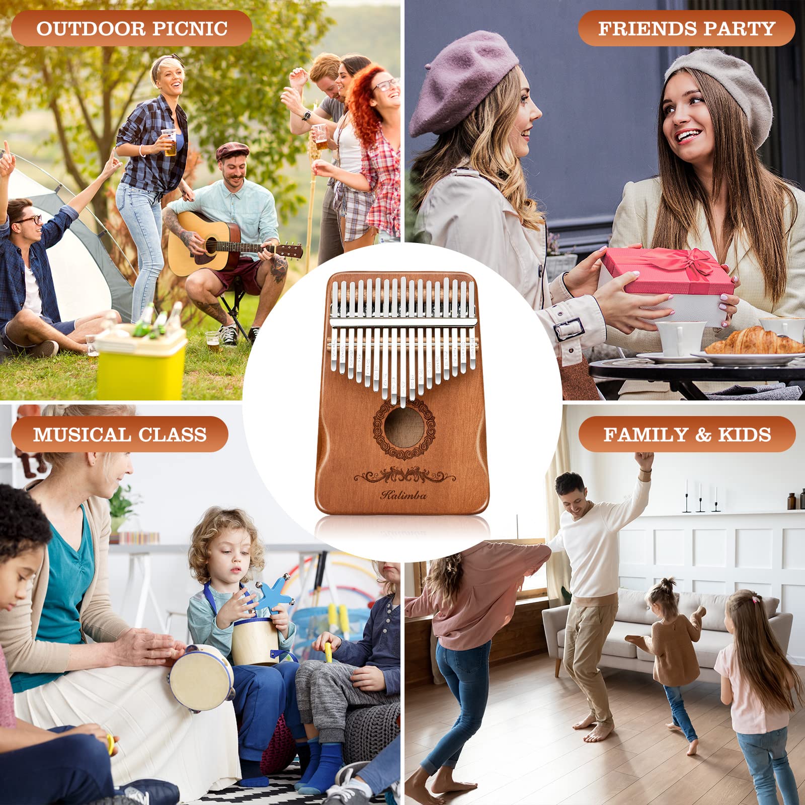 Kalimba Thumb Piano 17 Keys, Finger Piano Musical Instruments, Mbira Music Kids Gifts Adult Beginners Hand Pianos Brown - Image 7
