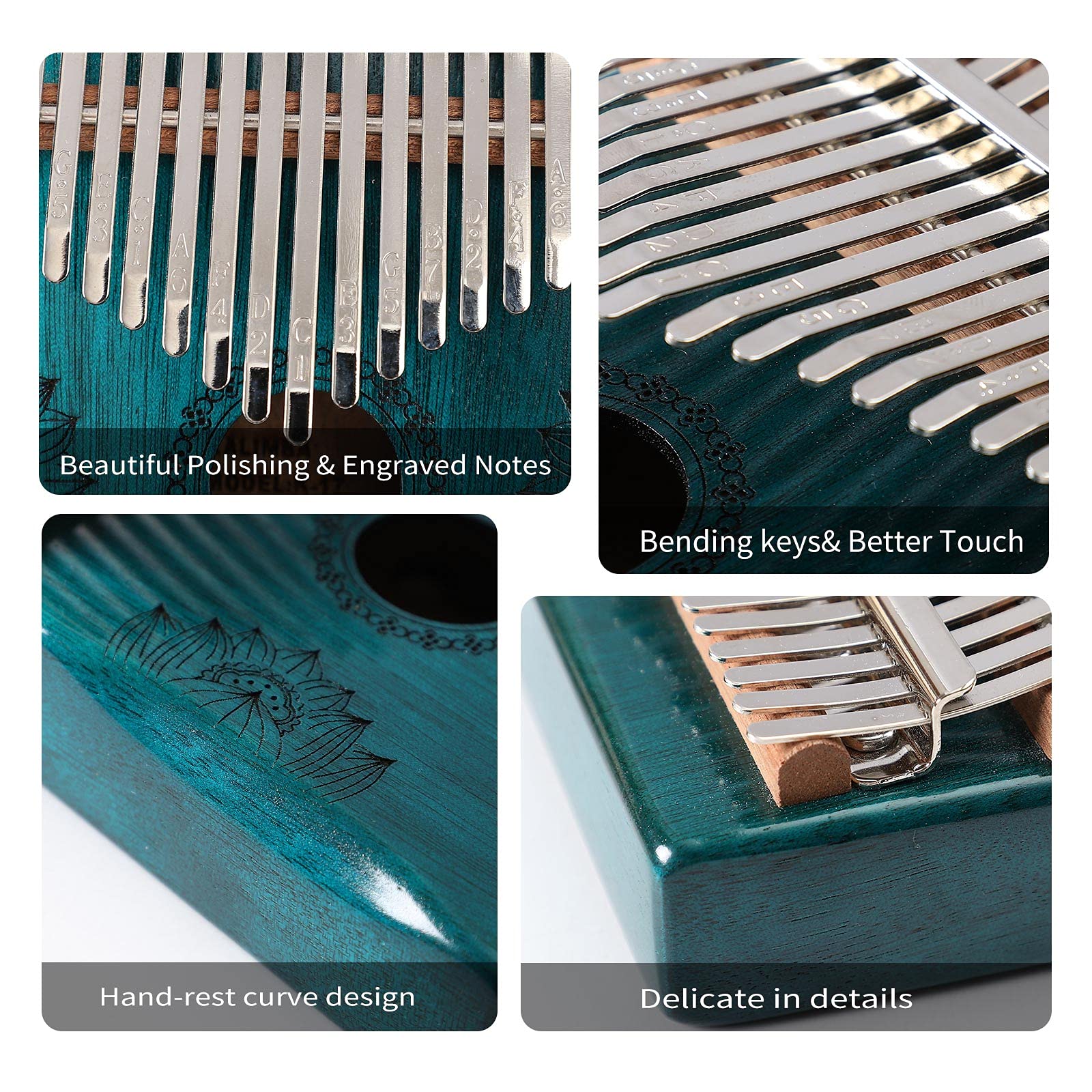 Kalimba Thumb Piano 17 Keys, Portable Mbira Finger Piano Gifts for Kids and Adults Music Instrument Thumb Pianos - 17 Keys Green Kalimba 17 Green - Image 4