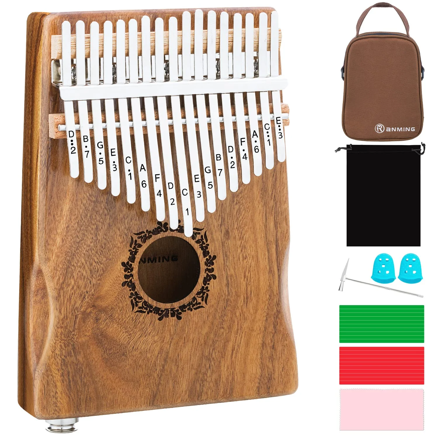 Kalimba Thumb Piano 17 Keys RANMING Mbira Finger Piano Kalimba Gifts for Adults Kids Beginners With Portable Handbag and Tune Hammer Thumb Pianos Finger Harp (Acacia-Pickup) Brown
