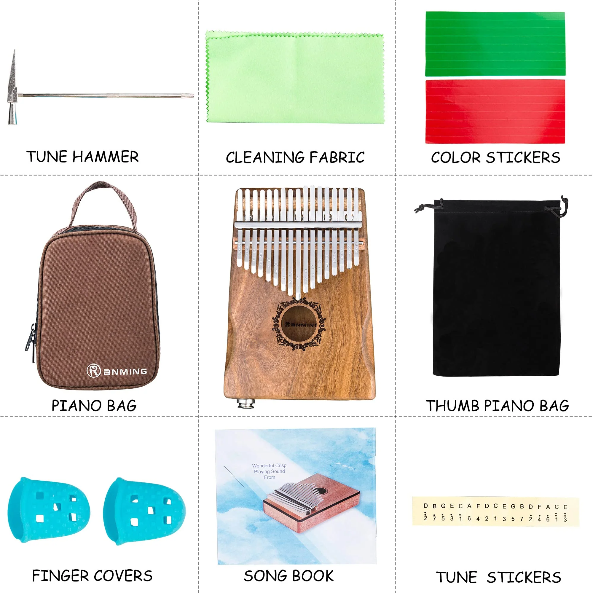 Kalimba Thumb Piano 17 Keys RANMING Mbira Finger Piano Kalimba Gifts for Adults Kids Beginners With Portable Handbag and Tune Hammer Thumb Pianos Finger Harp (Acacia-Pickup) Brown - Image 2