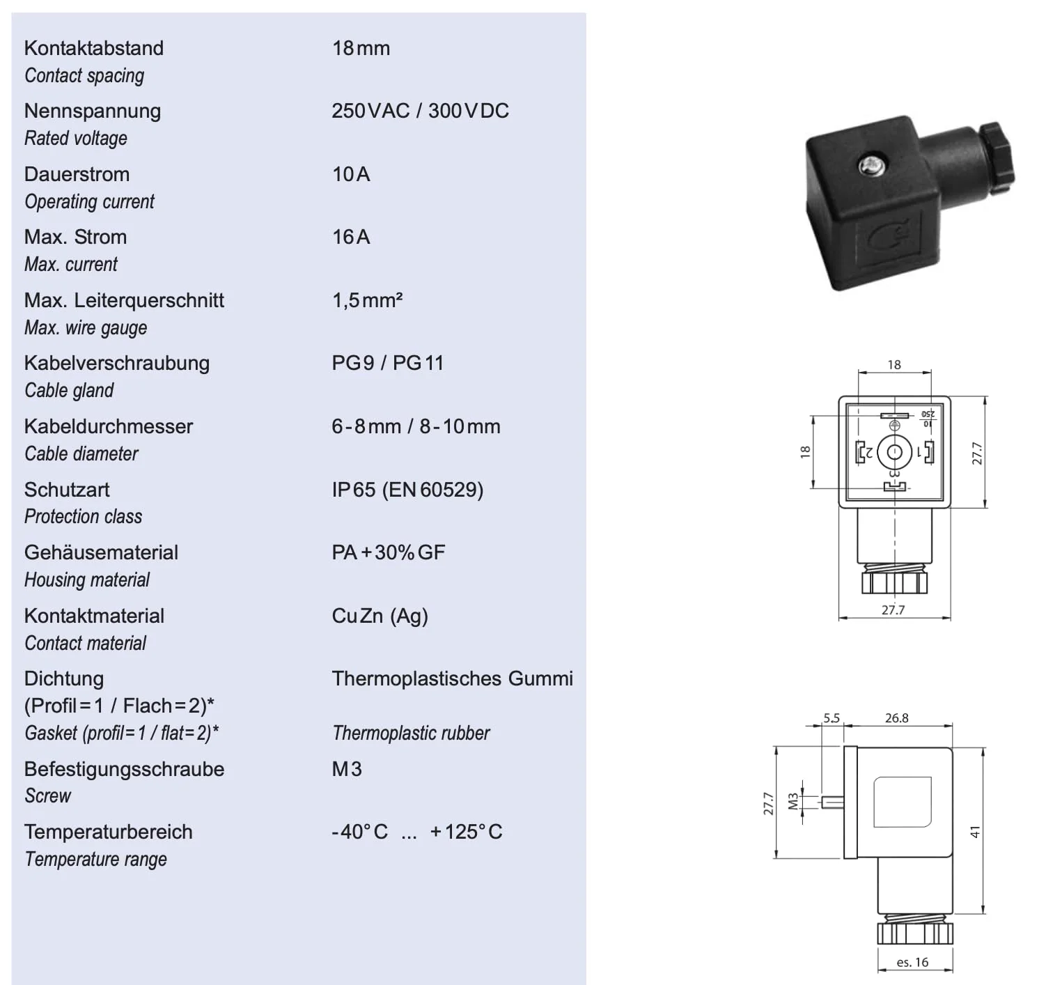 Kalitec Pack of 3 Valve Connectors 3-Pin Black Form A I Contact Surface 27 x 27 mm² I PG9 I Contact Separation 18 mm I Protection IP 65 I Valve Connector for Solenoid Valve I Cube Plug 2-Pin + PE - Image 3