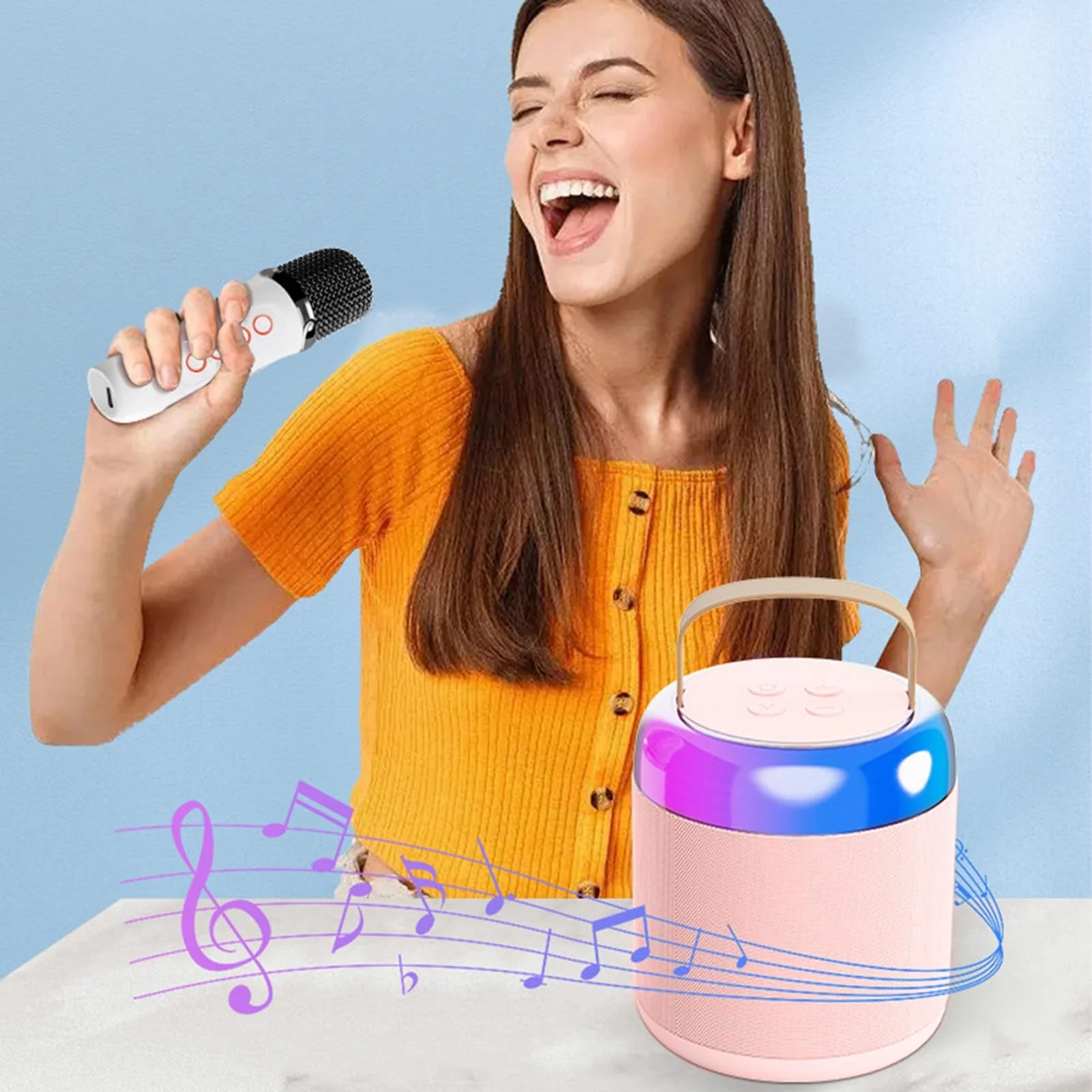 Karaoke Machine for Kids Adults, Mini Karaoke Machine BT Speaker with 2 Microphones, Rechargeable Voice Box Handheld Mic Karaoke Mic Speaker for Home Party KTV Singing - Image 4