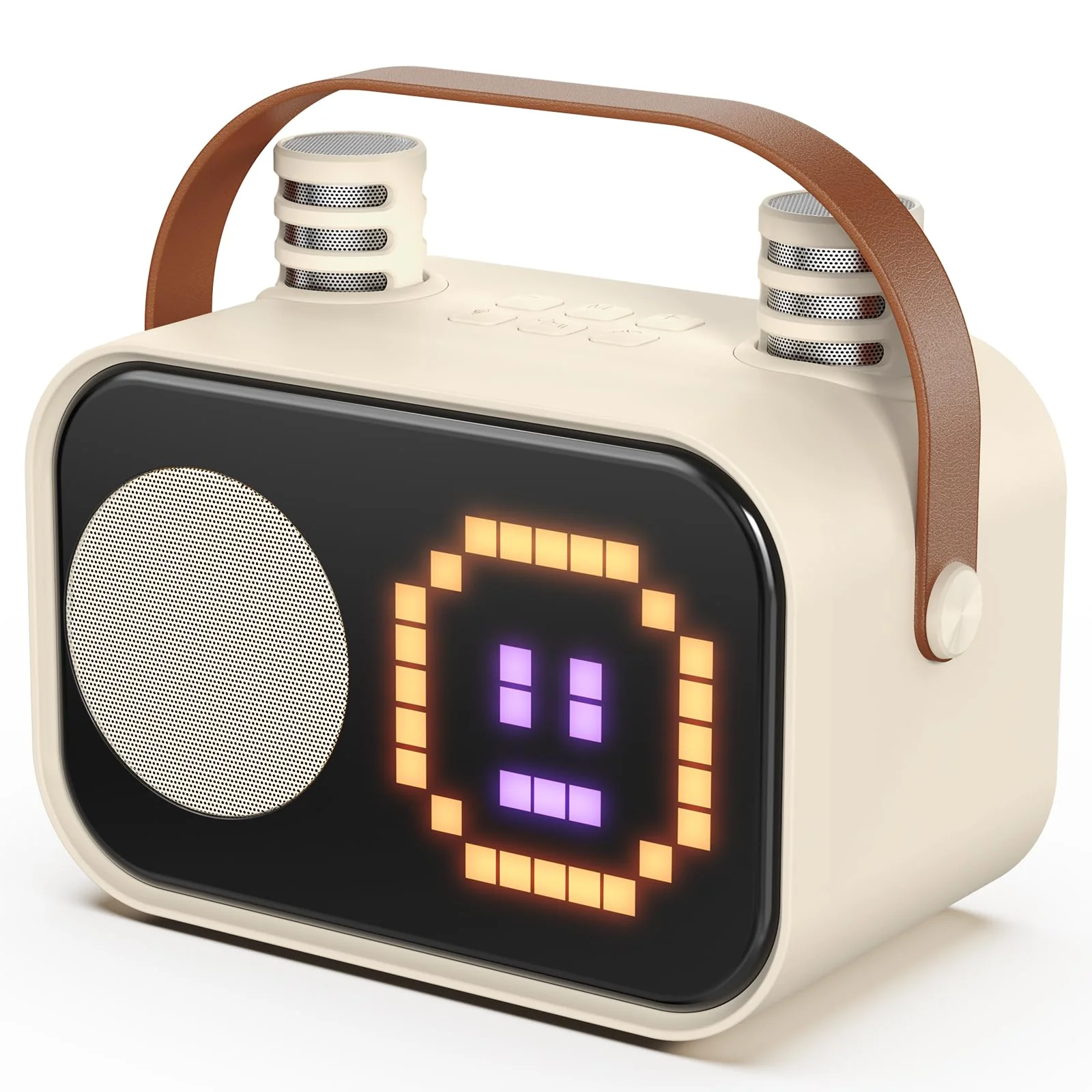 Karaoke Machine for Kids Adults, Portable Bluetooth Karaoke Speaker with 2 Wireless Microphones, Pixel Display Light, Birthday Gifts Toys for Girls & Boys Ages 3, 4, 5, 6, 7, 8, 9,10,11,12+ Years 2 Mics Beige