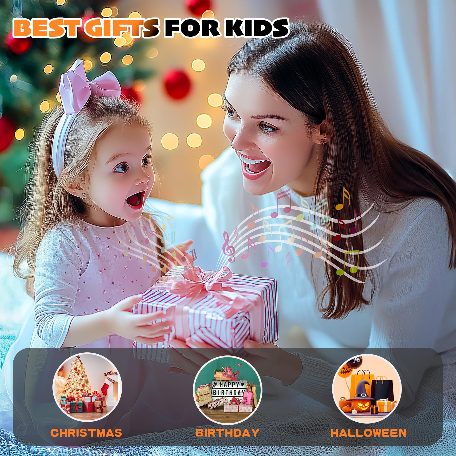 Karaoke Machine for Kids & Adults, Portable Bluetooth Mini Karaoke Speaker with 2 Wireless Microphone and Lights, Birthday Gifts for Girls & Boys, Toys for Girls, Family Home Party (Black) BLACK - Image 4