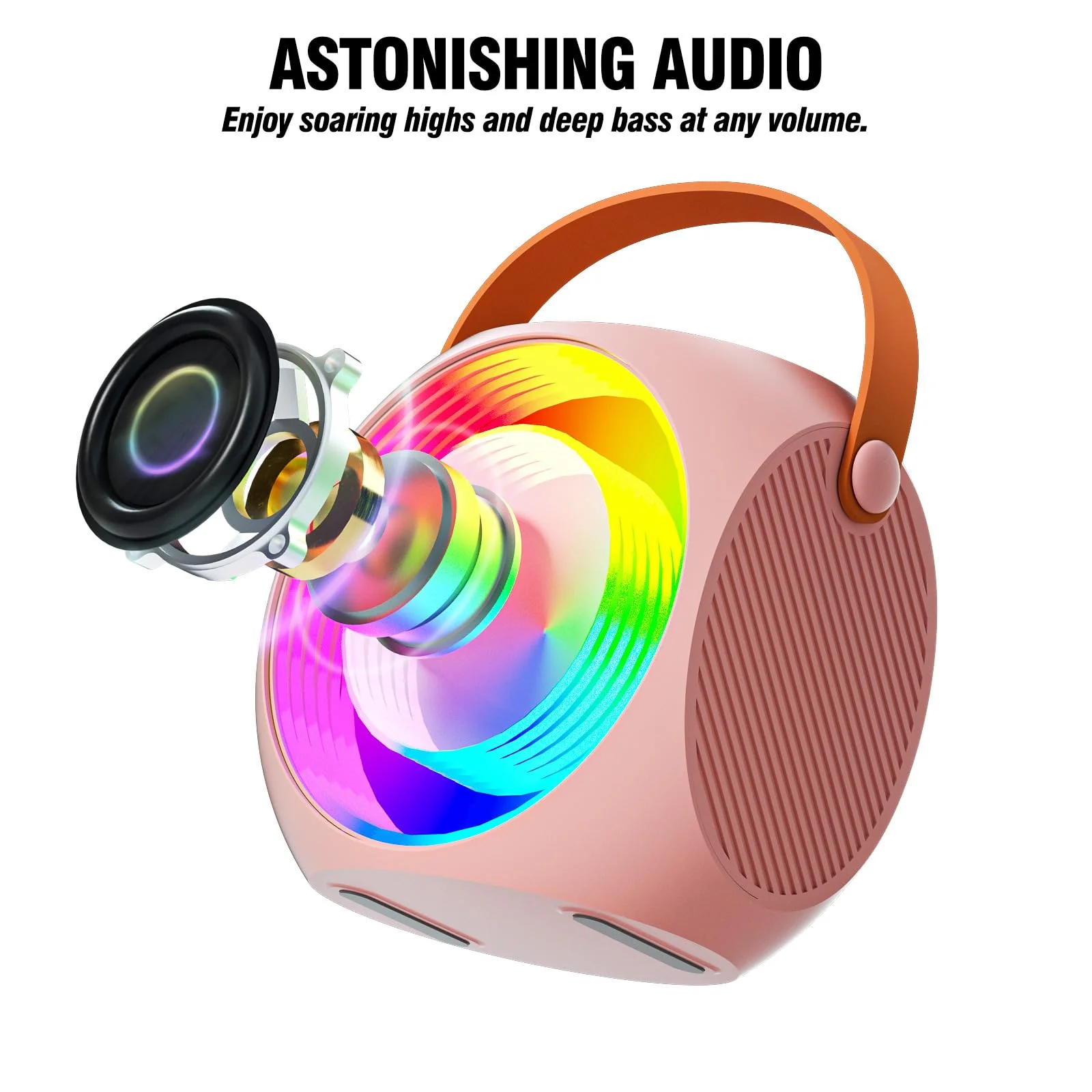 Karaoke Machine for Kids, Bluetooth Speaker with 2 Wireless Microphones and LED Lights, Birthday Gifts for Girls Ages 4, 5, 6, 7, 8, 9, 10, 12+(Pinkcolor) 2 MIC Pinkcolor - Image 2