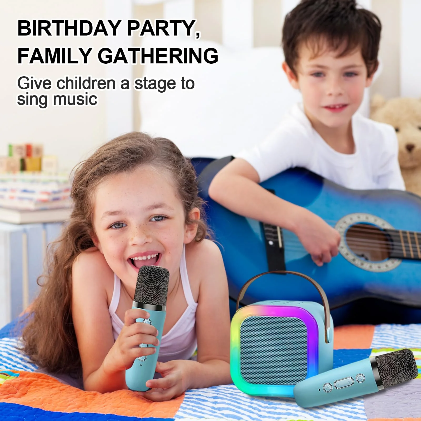 Karaoke Machine for Kids, Kids Karaoke Machine for Girls with 2 Wireless Microphones, Mini Portable Bluetooth Speaker Kids Karaoke Machine Gifts for Girls and Boys Family Party (Blue) blue - Image 4