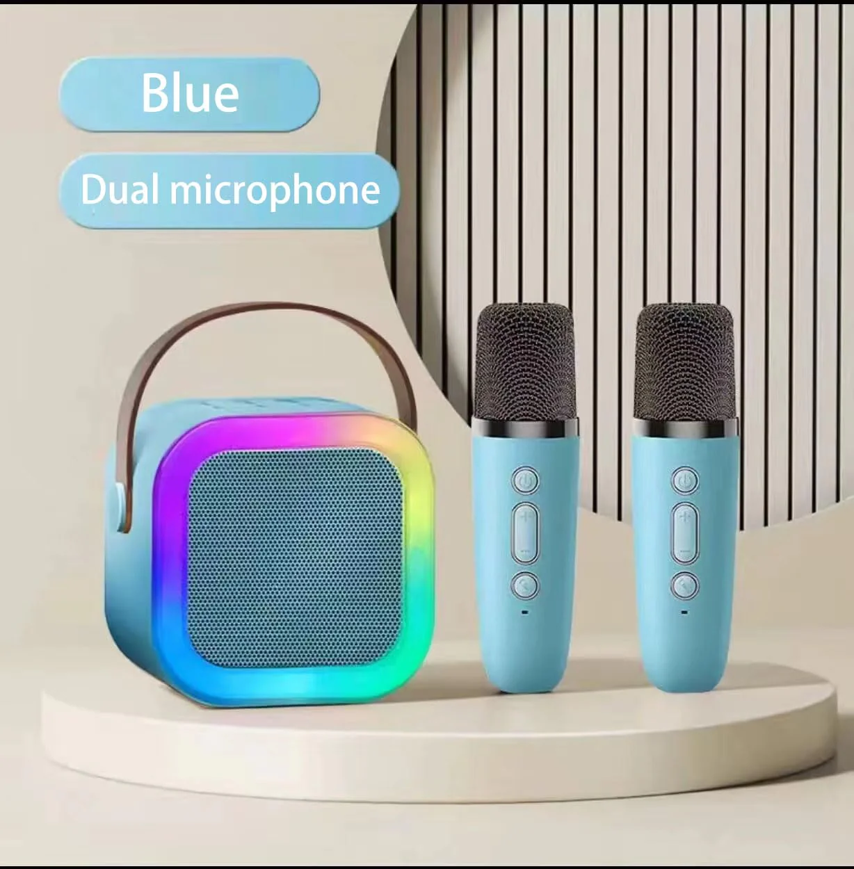 Karaoke Machine for Kids, Kids Karaoke Machine for Girls with 2 Wireless Microphones, Mini Portable Bluetooth Speaker Kids Karaoke Machine Gifts for Girls and Boys Family Party (Blue) blue - Image 6