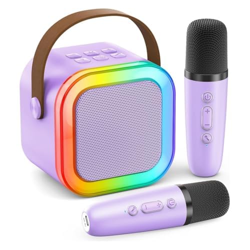 Karaoke Machine for Kids, Kids Karaoke Machine for Girls with 2 Wireless Microphones Mini Portable Bluetooth Speaker Kids Karaoke Machine Gifts for Girls and Boys Family Party (Purple) Purple