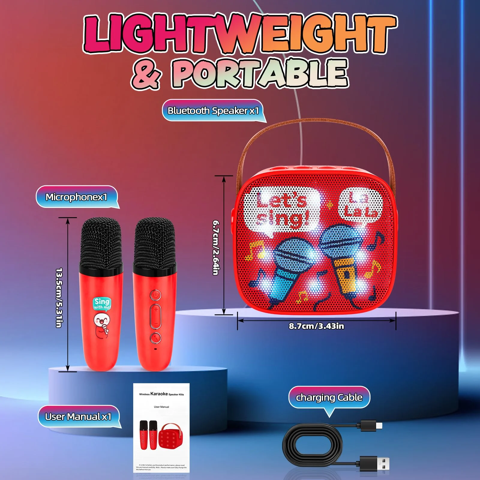 Karaoke Machine for Kids, Portable Bluetooth Mini Karaoke,with 2 Wireless Microphones,Support TF/AUX Input/Funny Magic Voice for All Smartphones,Birthday, Family,Home Party (Song) - Image 5