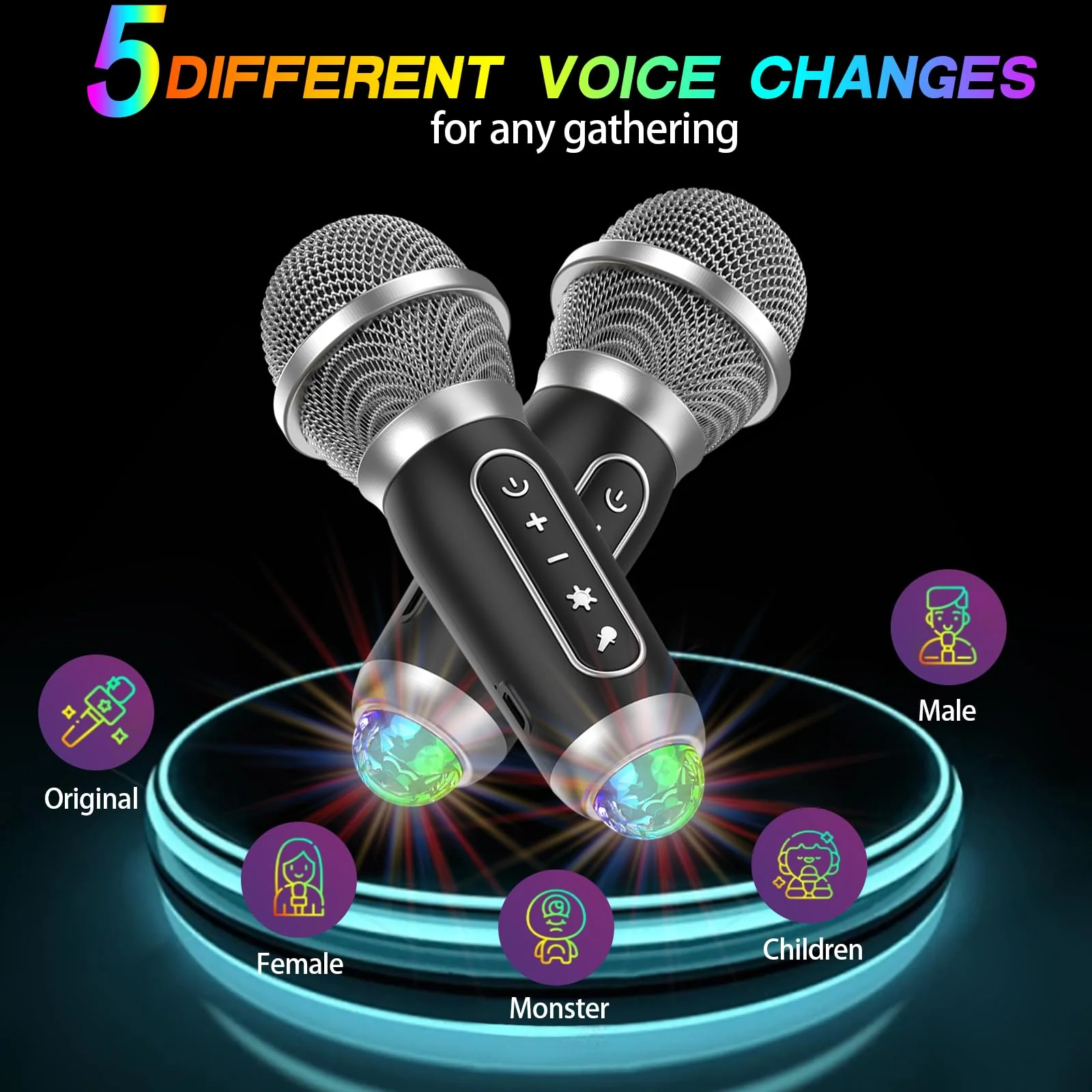 Karaoke Machine with 2 Wireless Microphones, Disco Lights, Portable Bluetooth Speaker, PA System for Adults and Kids, Home Party (White) White 2mics - Image 6