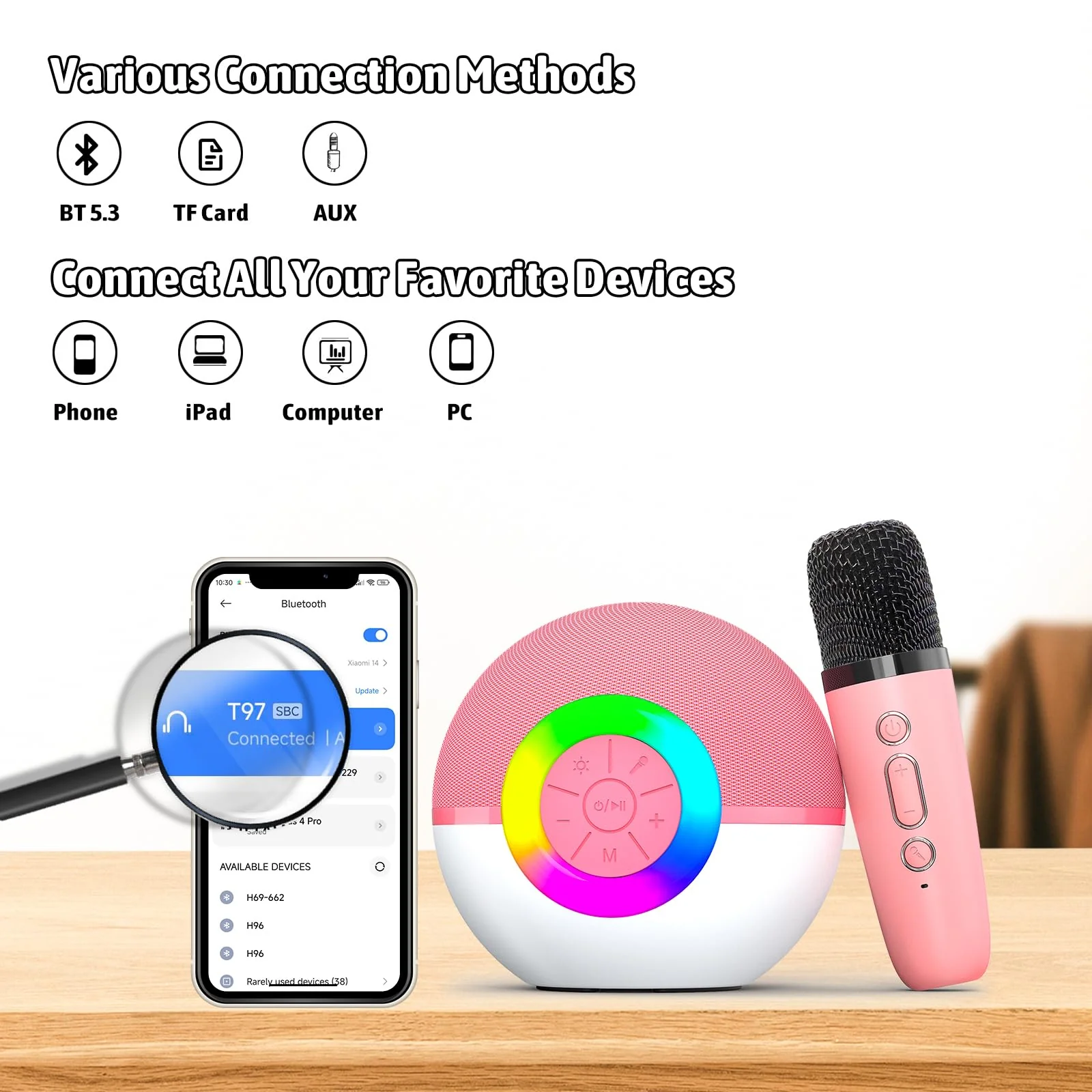 Karaoke Microphone Machine Toys for Kids Adults, Mini Portable Bluetooth Speaker with 2 Wireless Mics, Christmas Birthday Gifts for Boys Girls Ages 3 4 5 6 7 8 9 10 11 12+Year Old Pink Pink-2 Mics - Image 2