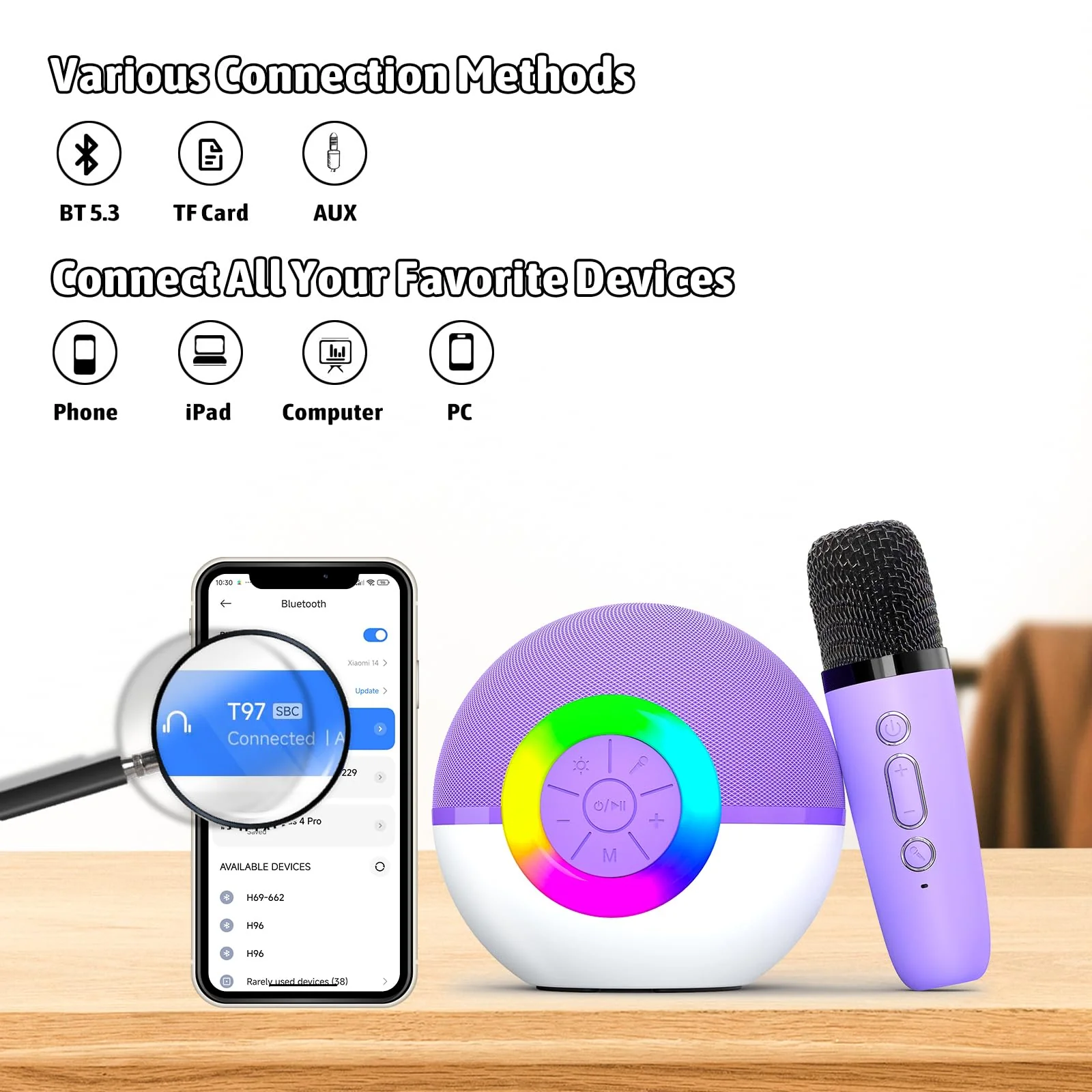 Karaoke Microphone Machine Toys for Kids Adults, Mini Portable Bluetooth Speaker with 2 Wireless Mics, Christmas Birthday Gifts for Boys Girls Ages 3 4 5 6 7 8 9 10 11 12+Year Old Purple Purple-2 Mics - Image 2