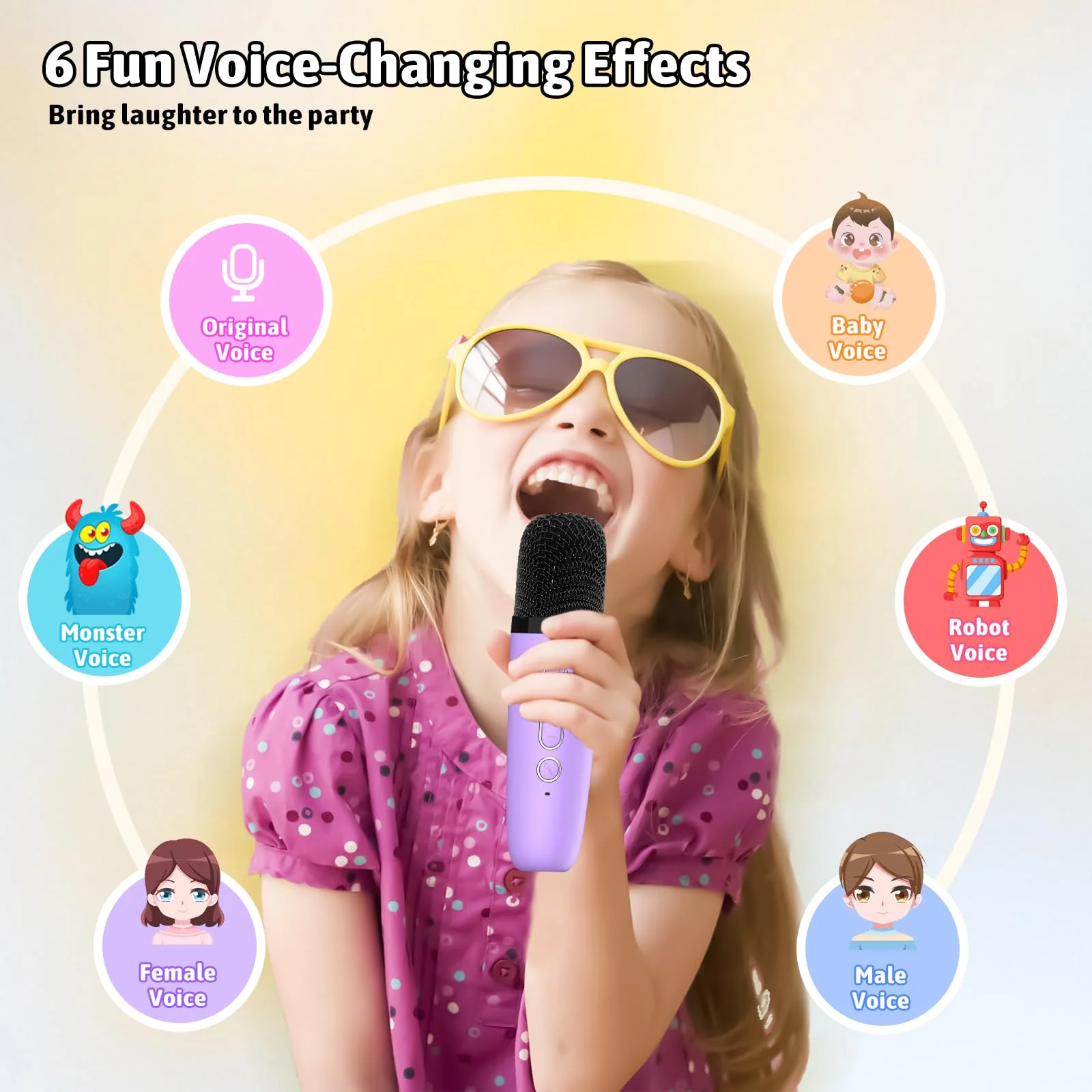 Karaoke Microphone Machine Toys for Kids Adults, Mini Portable Bluetooth Speaker with 2 Wireless Mics, Christmas Birthday Gifts for Boys Girls Ages 3 4 5 6 7 8 9 10 11 12+Year Old Purple Purple-2 Mics - Image 3