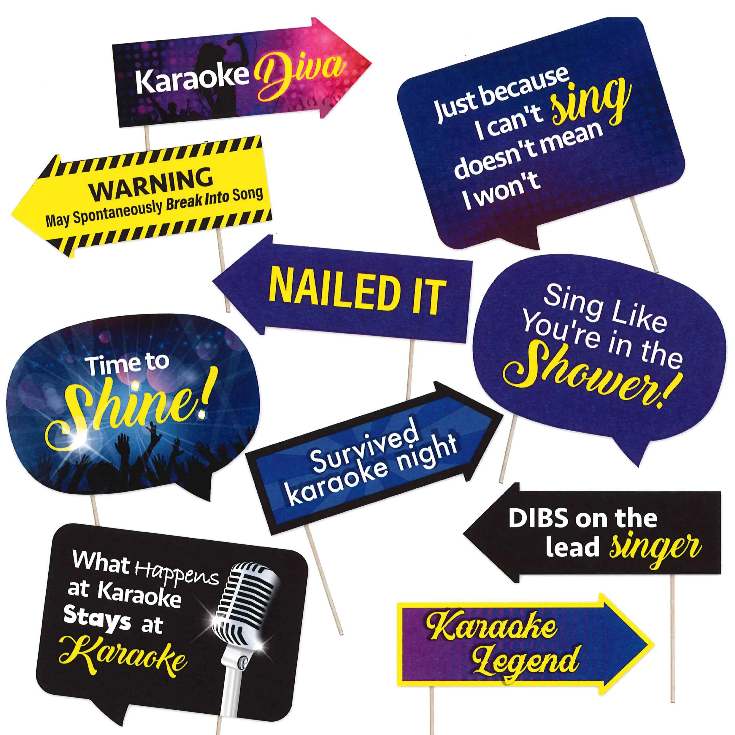 Karaoke Party Decoration Kit - Includes Photography Backdrop & 10 Studio Selfie Photo Booth Props with Sticks - Music Disco Theme Studio Background Banner Birthday Supplies Karaoke - Image 3