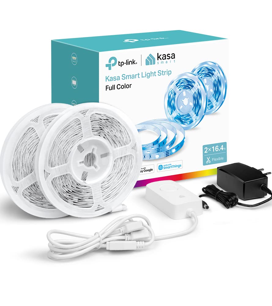 Kasa Smart LED Light Strip, RGB, 32.8ft(2 Rolls of 16.4ft.) Wi-Fi LED Strip Works w/ Alexa & Google Assistant,High Brightness, Trimmable, Up to 25,000 Hours,2Yr Warranty (KL400L10),Multicolor Multicolor 32.8 Ft