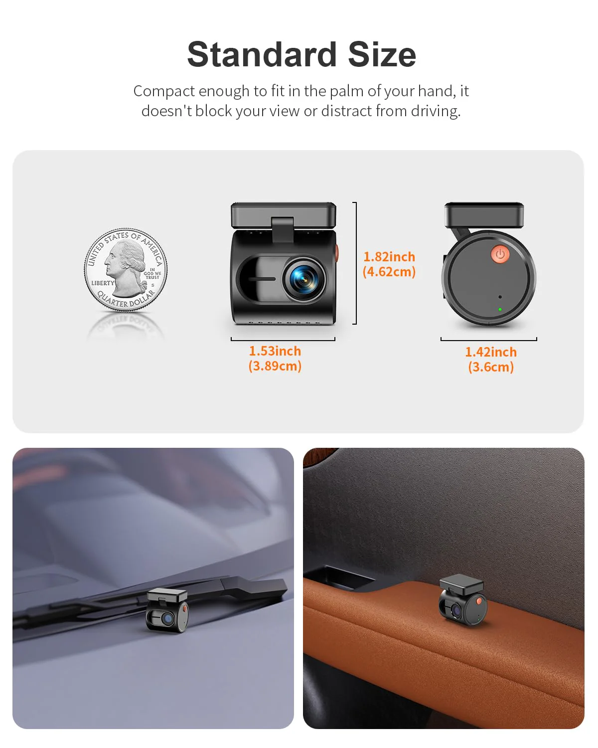 KAWA 2K Tiny Dash Cam, 1296P QHD Mini Car Camera DashCam - Voice Control, G -Sensor, Free 32GB TF Card, Built-in WiFi, APP Control, WDR/3D DNR with Super Night Vision, 24H Parking Mode Black - Image 4