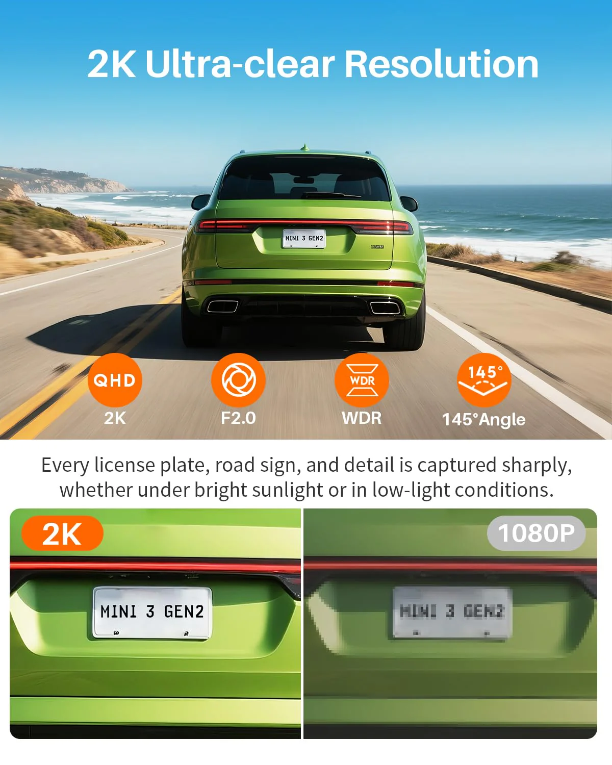 KAWA 2K Tiny Dash Cam, 1296P QHD Mini Car Camera DashCam - Voice Control, G -Sensor, Free 32GB TF Card, Built-in WiFi, APP Control, WDR/3D DNR with Super Night Vision, 24H Parking Mode Black - Image 5