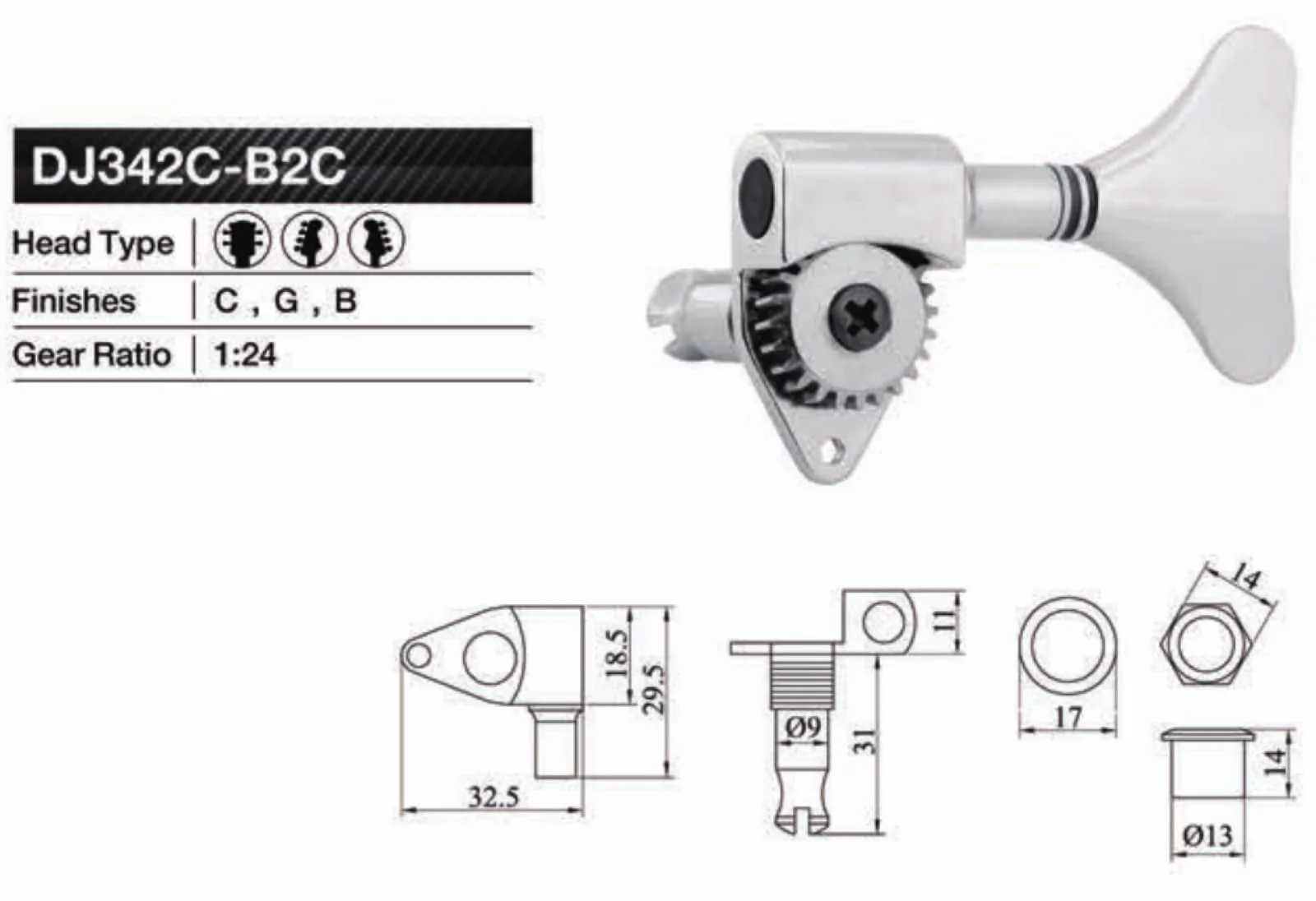 KAYNES 1:24 Ratio Electric Bass Guitar Machine Heads Tuners Guitar Tuning Key Pegs Open Gear Replacement for Jazz Precision (4 for Right, Black) 4 for Right - Image 4