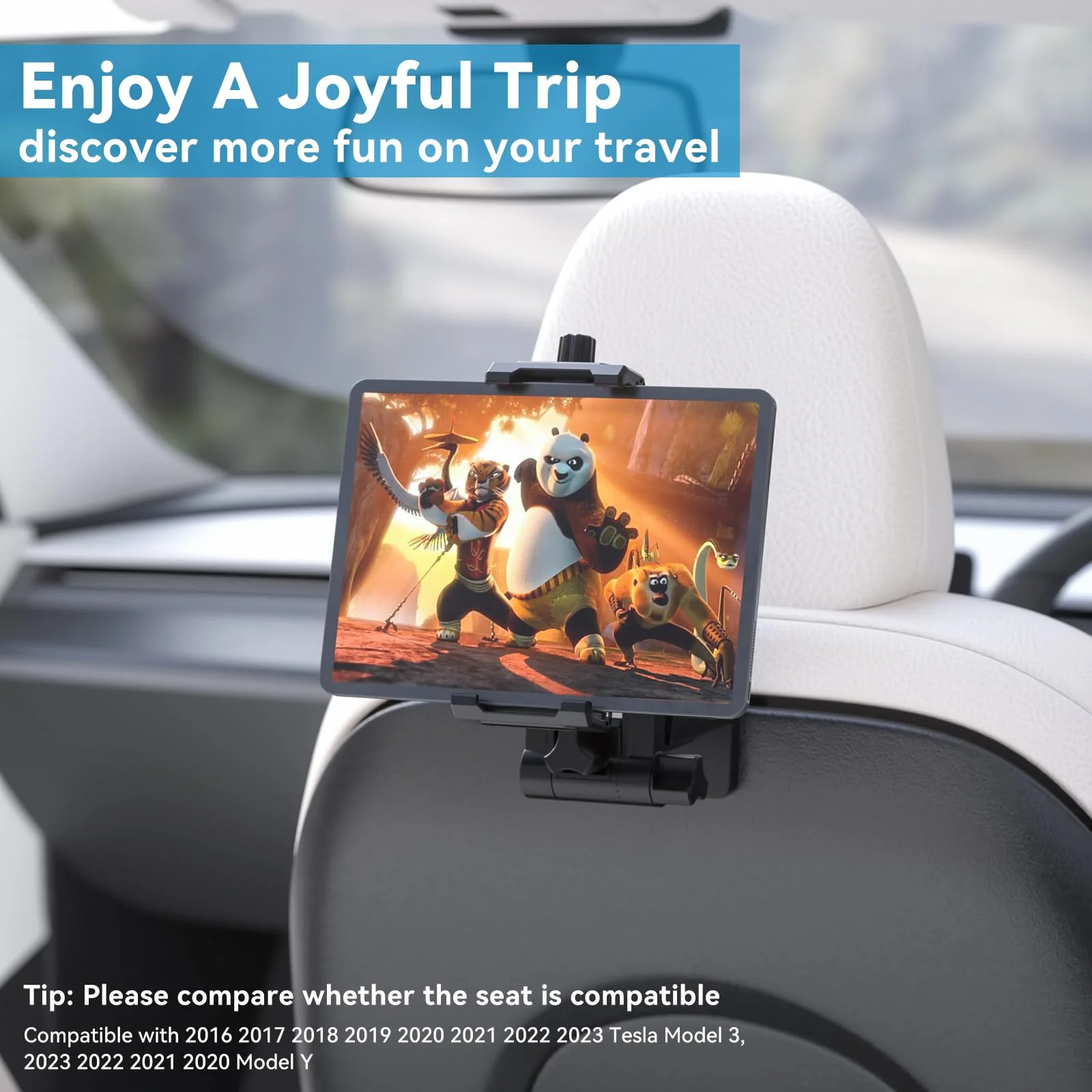 KDD Airplane Tablet Holder Mount, Adjustable Travel Essentials iPad Phone Stand with 360 Degree Rotation, Portable Tesla Model 3/Y Car Headrest Mount Compatible with iPad, Phone, Switch - Image 4