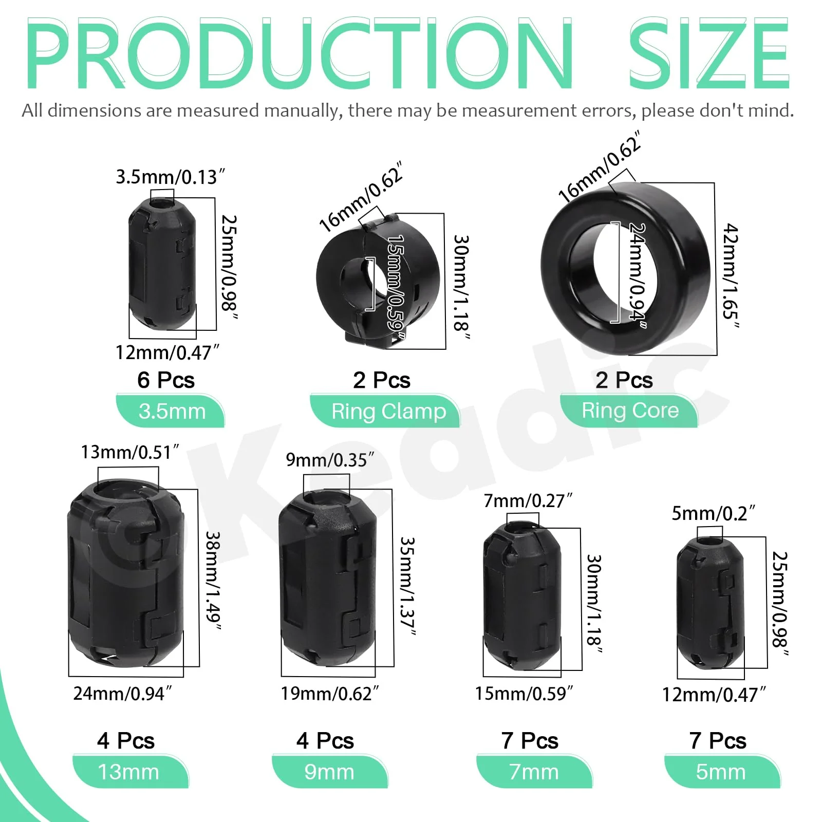 Keadic 32Pcs Clip-on Ferrite Ring Core RFI EMI Noise Suppressor Cable Clip Set, Anti-Interference Cable Clip for 3.5/5/7/9/13/15/16mm Inner Diameter Telephones Tvs Speakers Radio Audio - Image 2