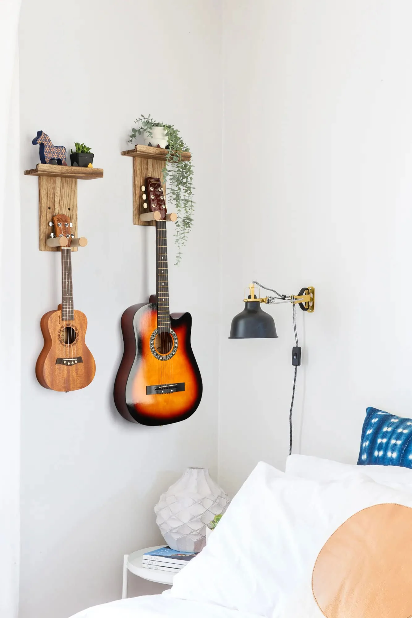 Keebofly Guitar Wall Mount Hanger with Rustic Wood Shelf- Single Pack, Wall Hook Rack for Acoustic/Electric Guitars, Bass & Ukulele, (Brown,Patented) 1 Single Pack_Brown - Image 4