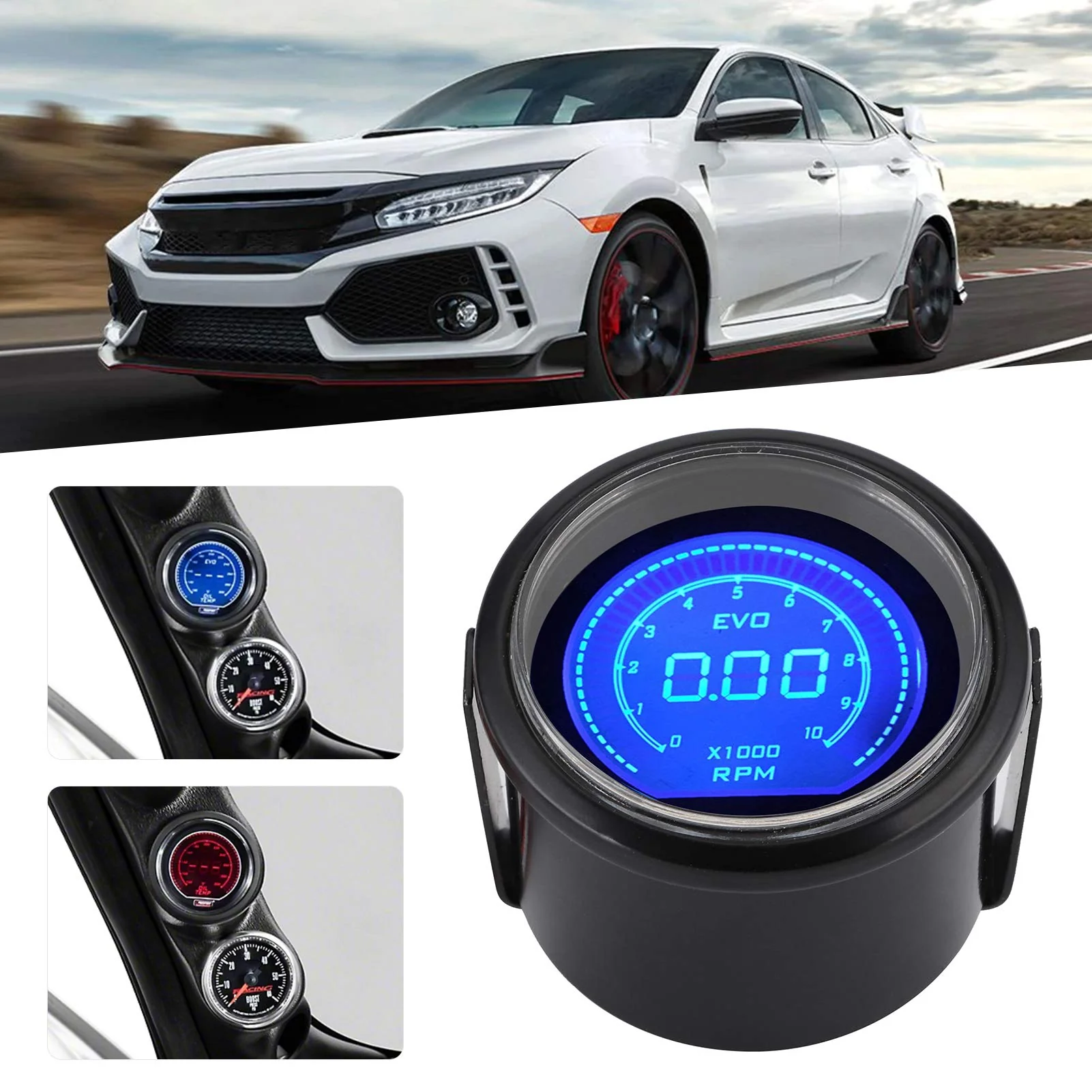 Keenso Car Tachometer, 2in LCD Digital Tachometer RPM Meter Universal for 12V Car - Image 2