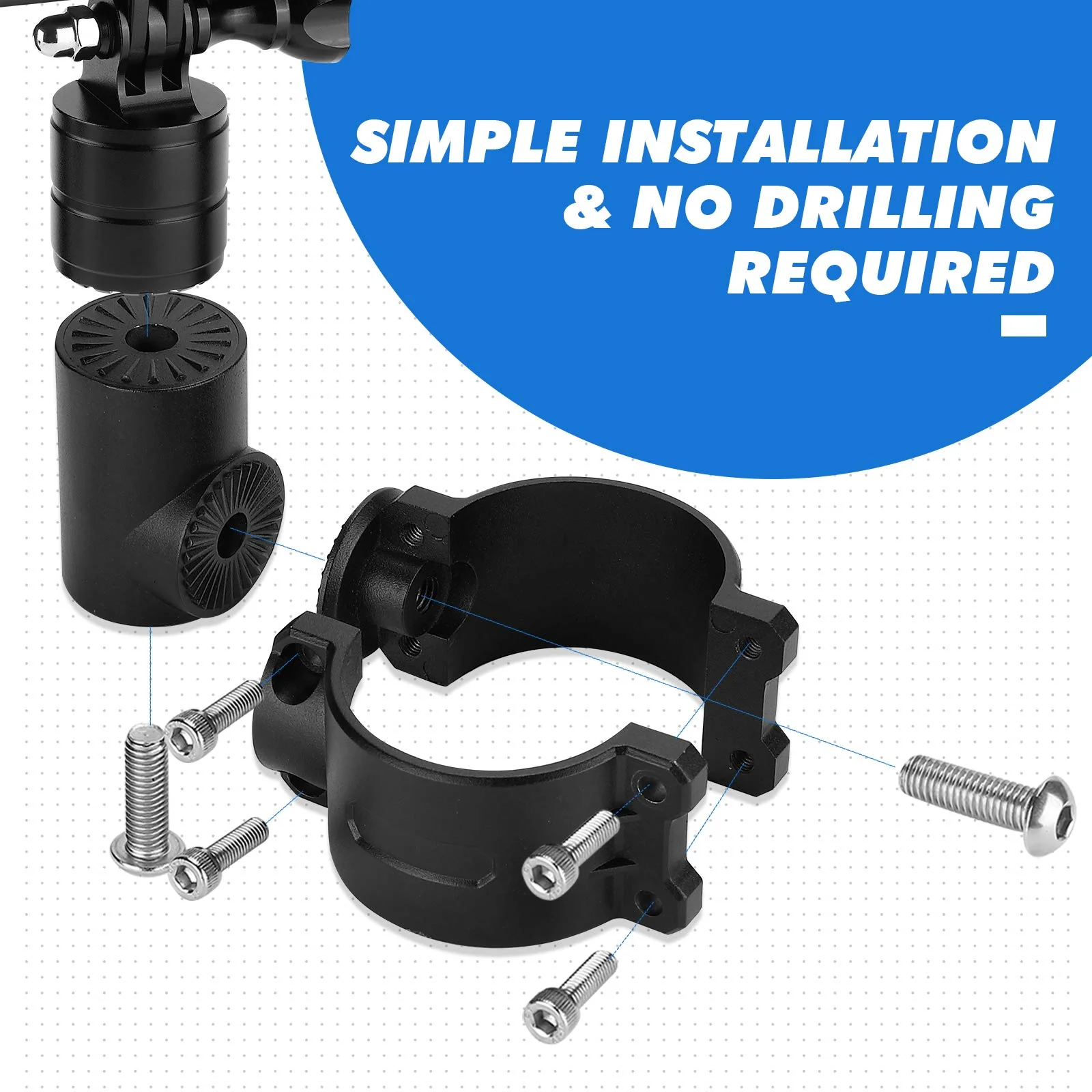 KEMIMOTO UTV Camera Mount for 1.75"-2" Roll Bar Compatible with GoPro Hero SJ Insta360 DJL 360° Rotation Aluminum Camera Holder Compatible with Polaris RZR Ranger Can-Am Maverick X3 ATV Boat Truck - Image 5