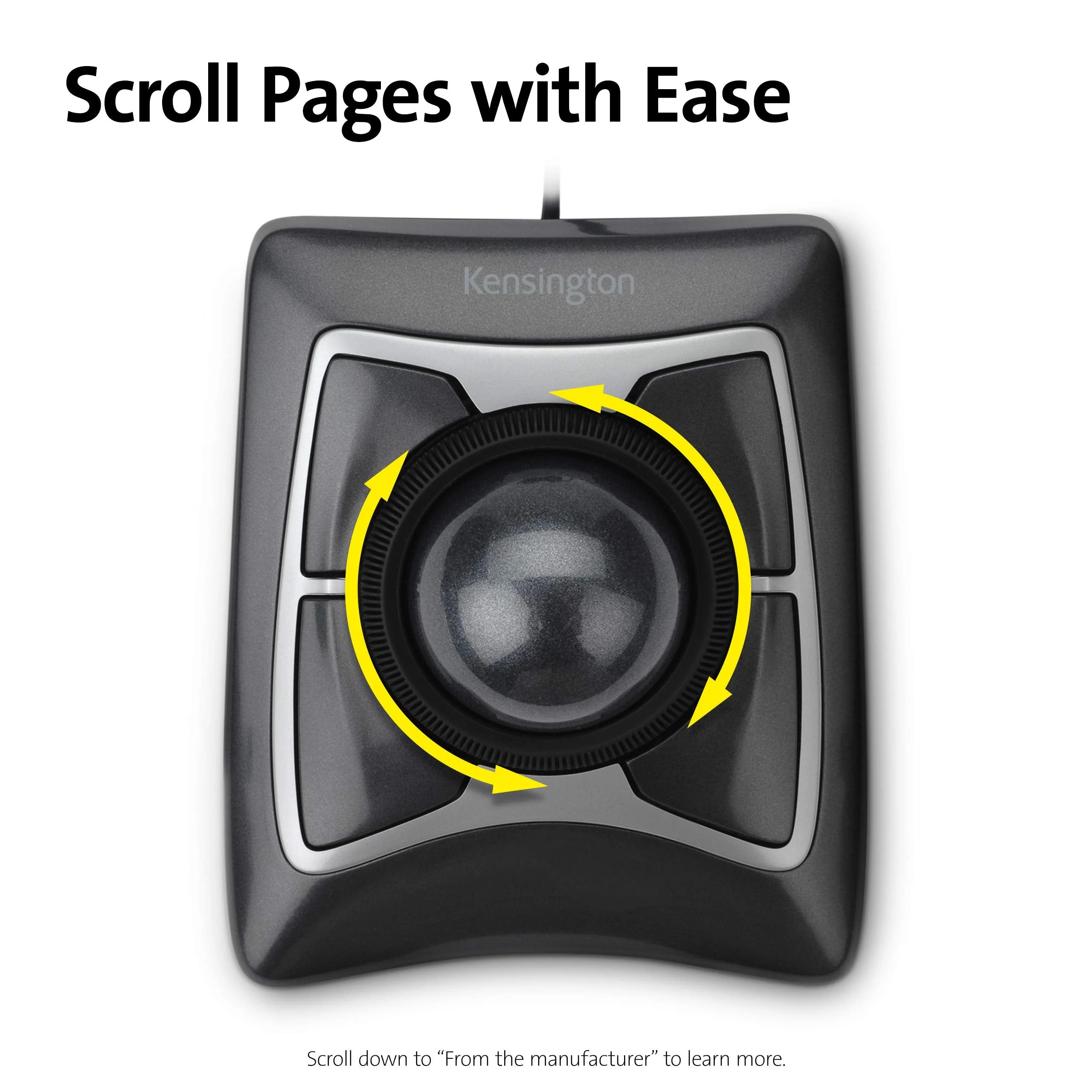 Kensington Expert Trackball Mouse (K64325), Black Silver, 5"W x 5-3/4"D x 2-1/2"H Wired - Image 4