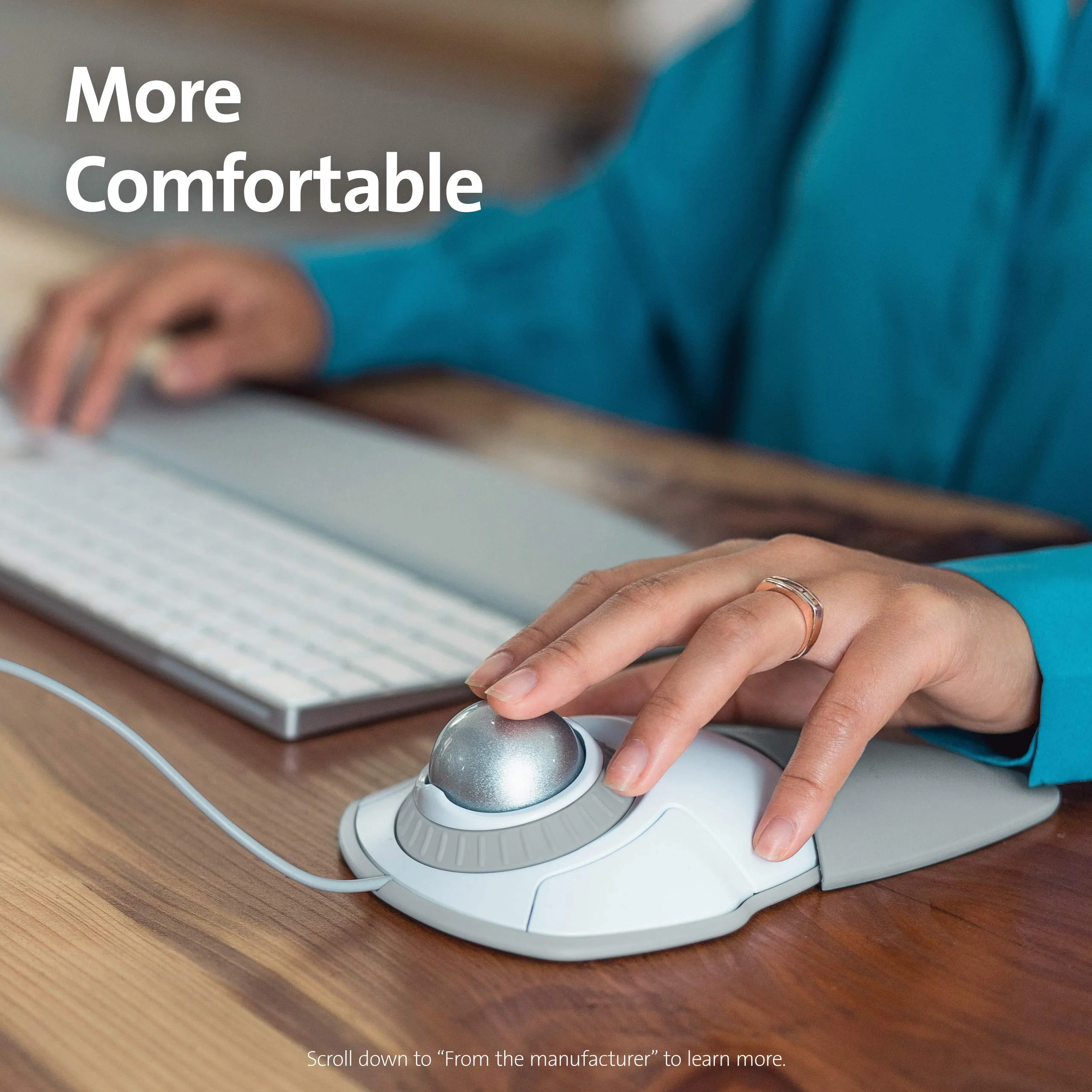 Kensington Orbit Trackball Mouse with Scroll Ring (White) (K72500WW) White-Grey wired usb - Image 2