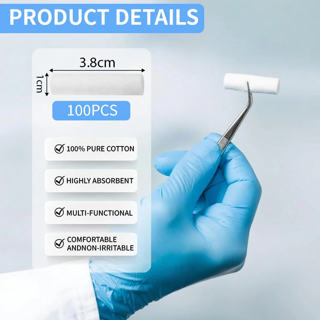 KEWUF Pack of 100 Nose Stoppers Nampons Against Nosebleeds Percent Strong Absorbent Cotton Rolls Soft Gauze Rolls Stop Plugs for Emergency or Accident Suitable for Babies Under - Image 2
