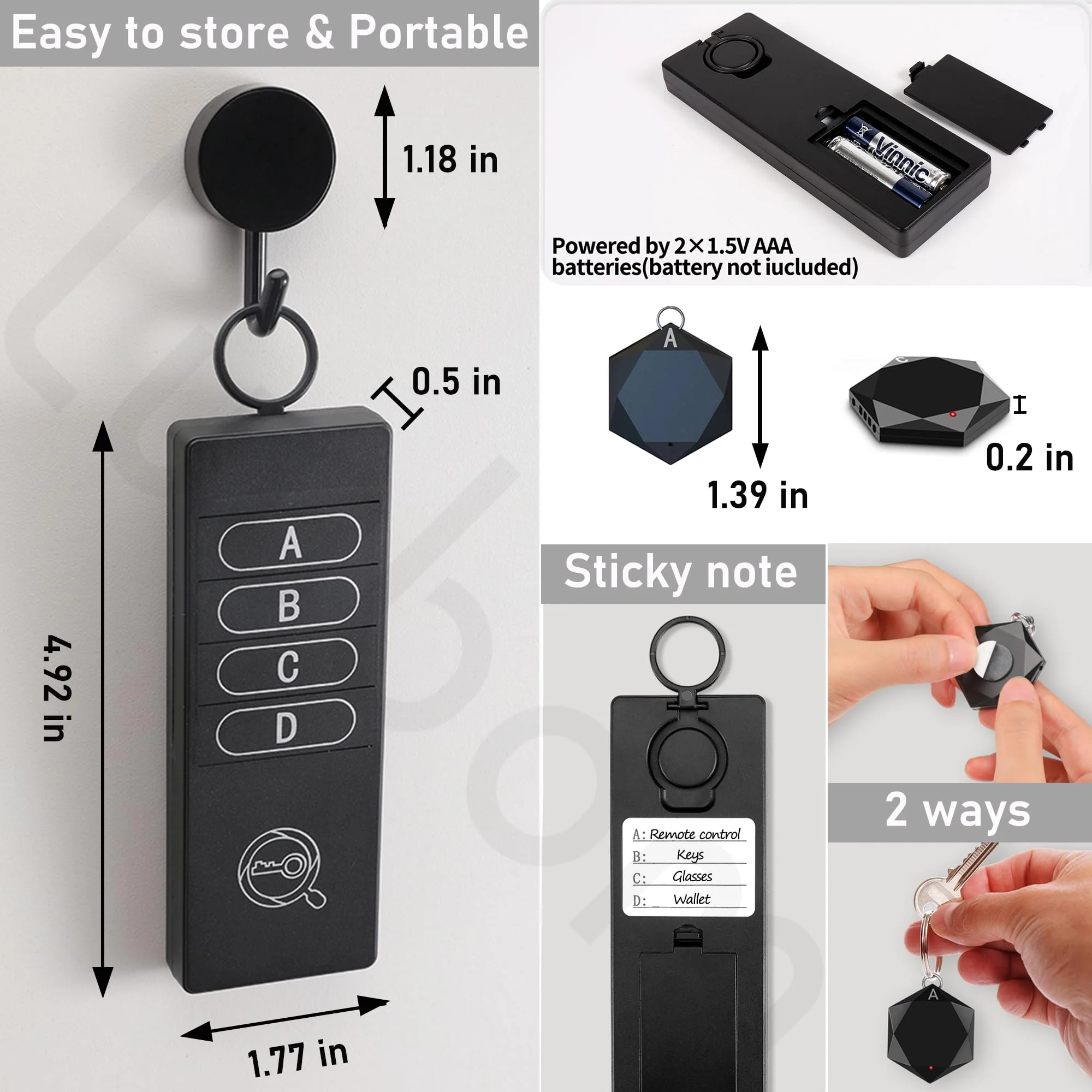 Key Finder 1 Transmitter 4 Receivers, 80dB+ Wireless Item Locator 164ft Range for Keys Remote Pet Collar Luggage, No App or Bluetooth, Easy for Elderly & Kids - Image 4