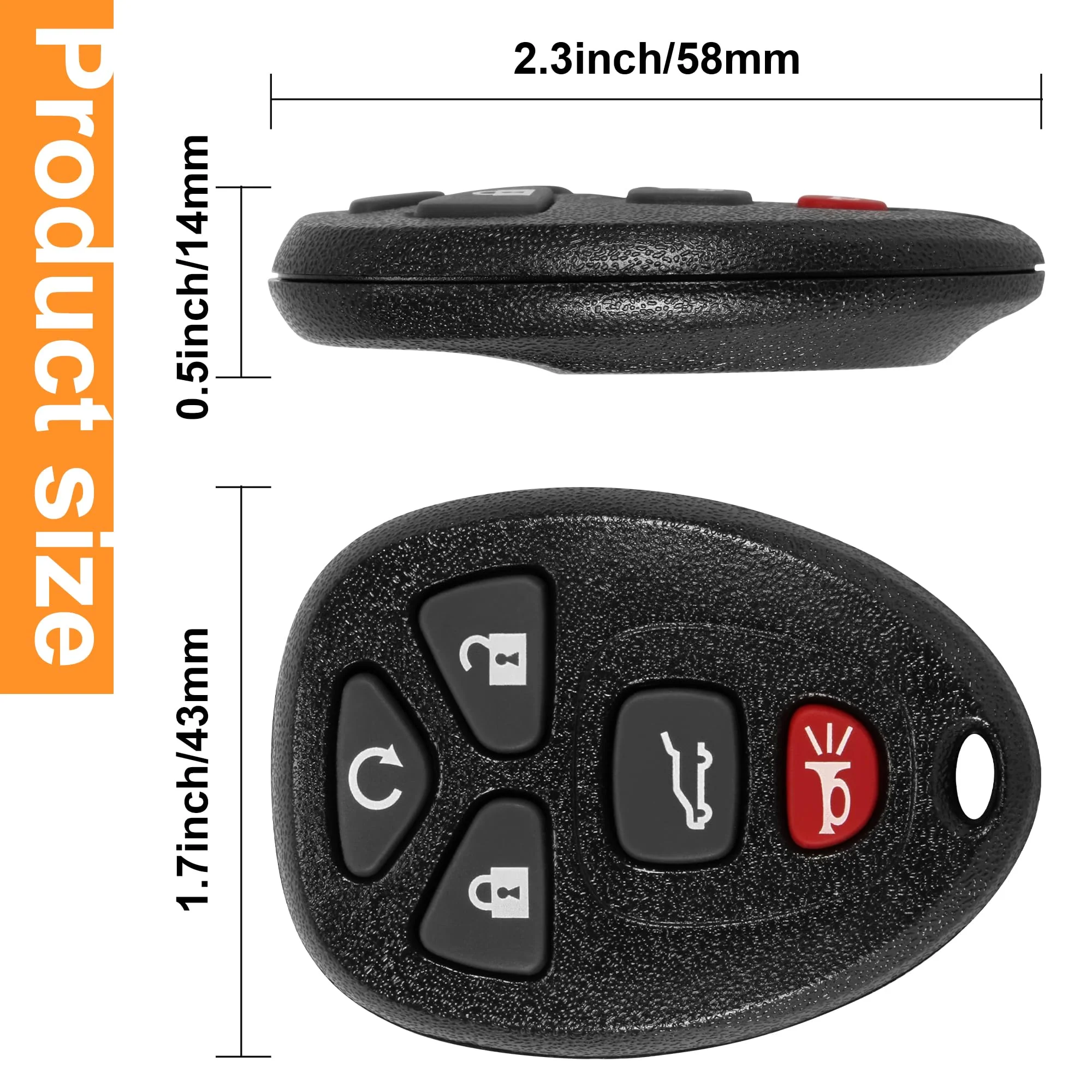 Key Fob, Keyless Entry Remote Start Control Replacement Fits for GMC Acadia 2007-2016 Yukon XL/Chevy Suburban Tahoe Traverse/Cadillac Escalade SRX/Buick Enclave FCC ID: OUC60270, OUC60221, 15913415 5-BTN - Image 6
