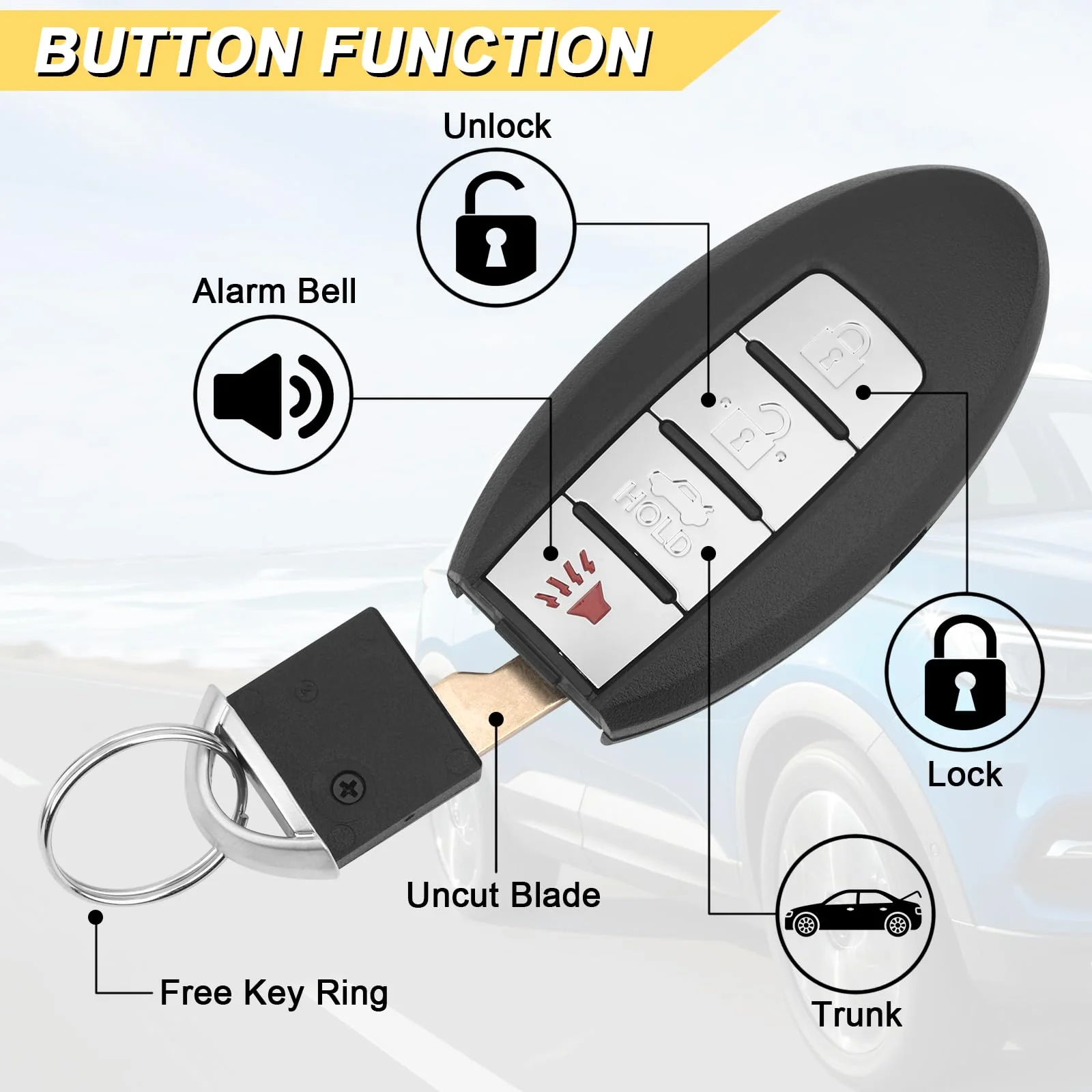 Key Fob Replacement for 2007-2012 Nissan Altima/ 09-14 Maxima & Murano/ 09-12 Infiniti FX35/ 08-13 G37/ 09-13 FX50/ 14-16 Q60 QX70/ 11-12 G25/ 07-08 G35, KR55WK48903 KR55WK49622,4 Buttons - Image 3