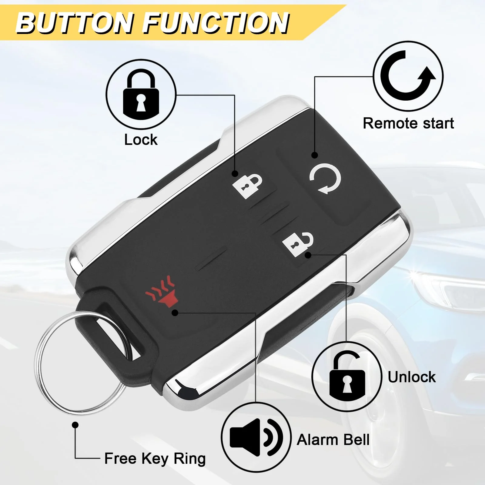 Key Fob Replacement for 2014-2020 Chevy Silverado 1500 2500 3500/15-21 Colorado/ 2015-2021 GMC Canyon/ 14-20 Sierra Car Keyless Entry Remote Control, M3N-32337100, 4 btn - Image 3