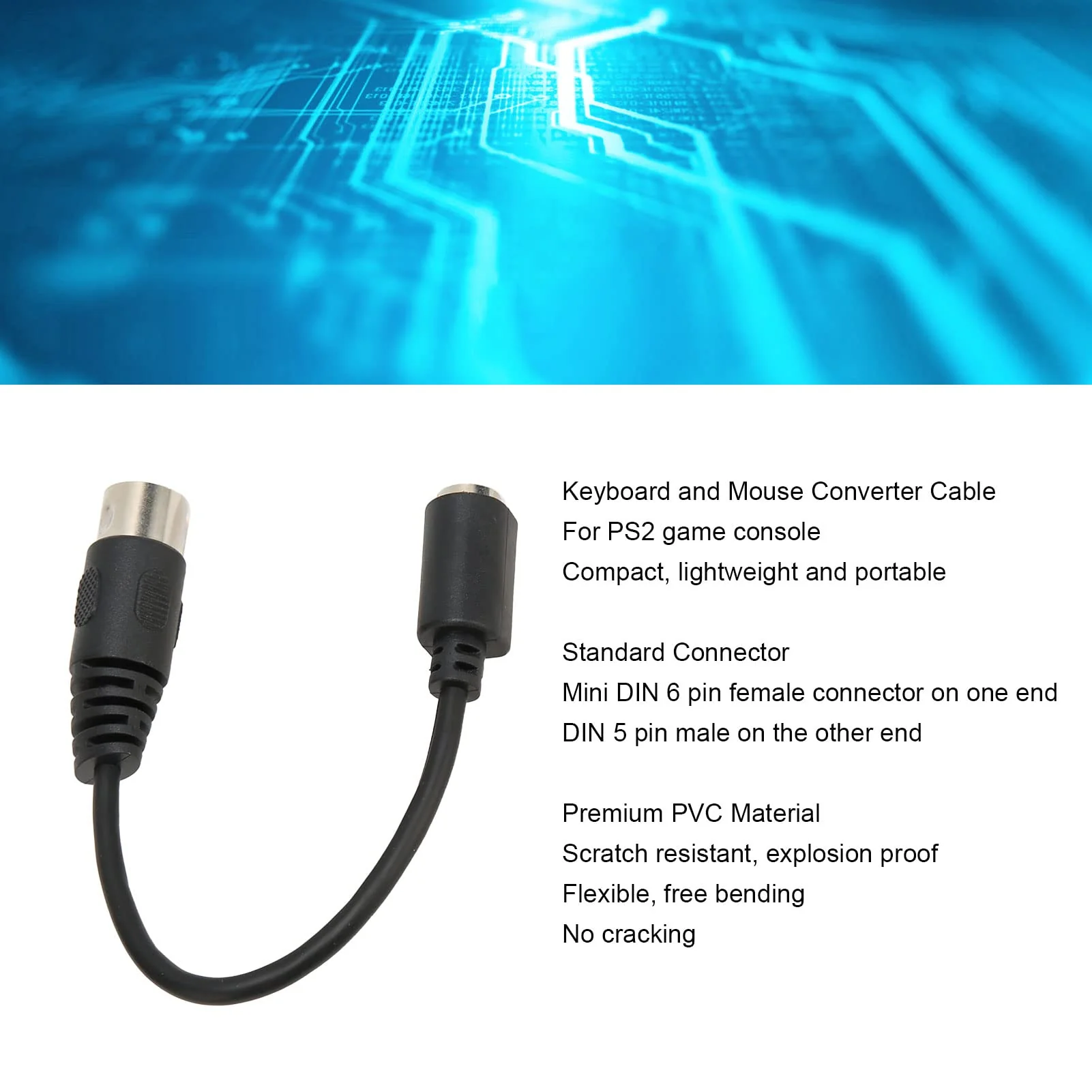 Keyboard Converter Cable, 5 Pin DIN Male to 6 Pin Din Female Adaptor, 5 Pin DIN to PS/2 Cable Adapter - Image 3